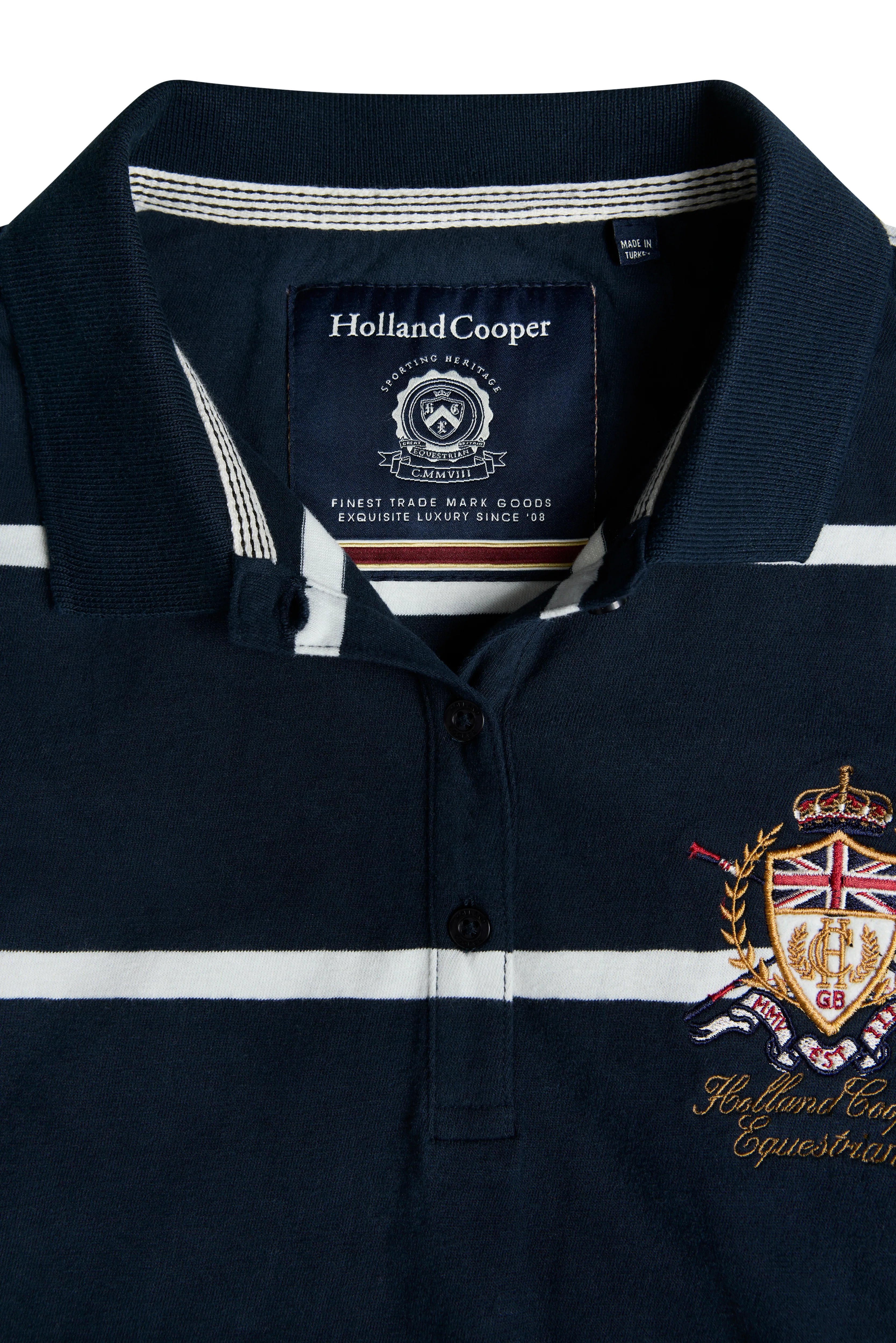 Heritage Short Sleeve Stripe Polo Shirt (Ink Navy) - Image 9
