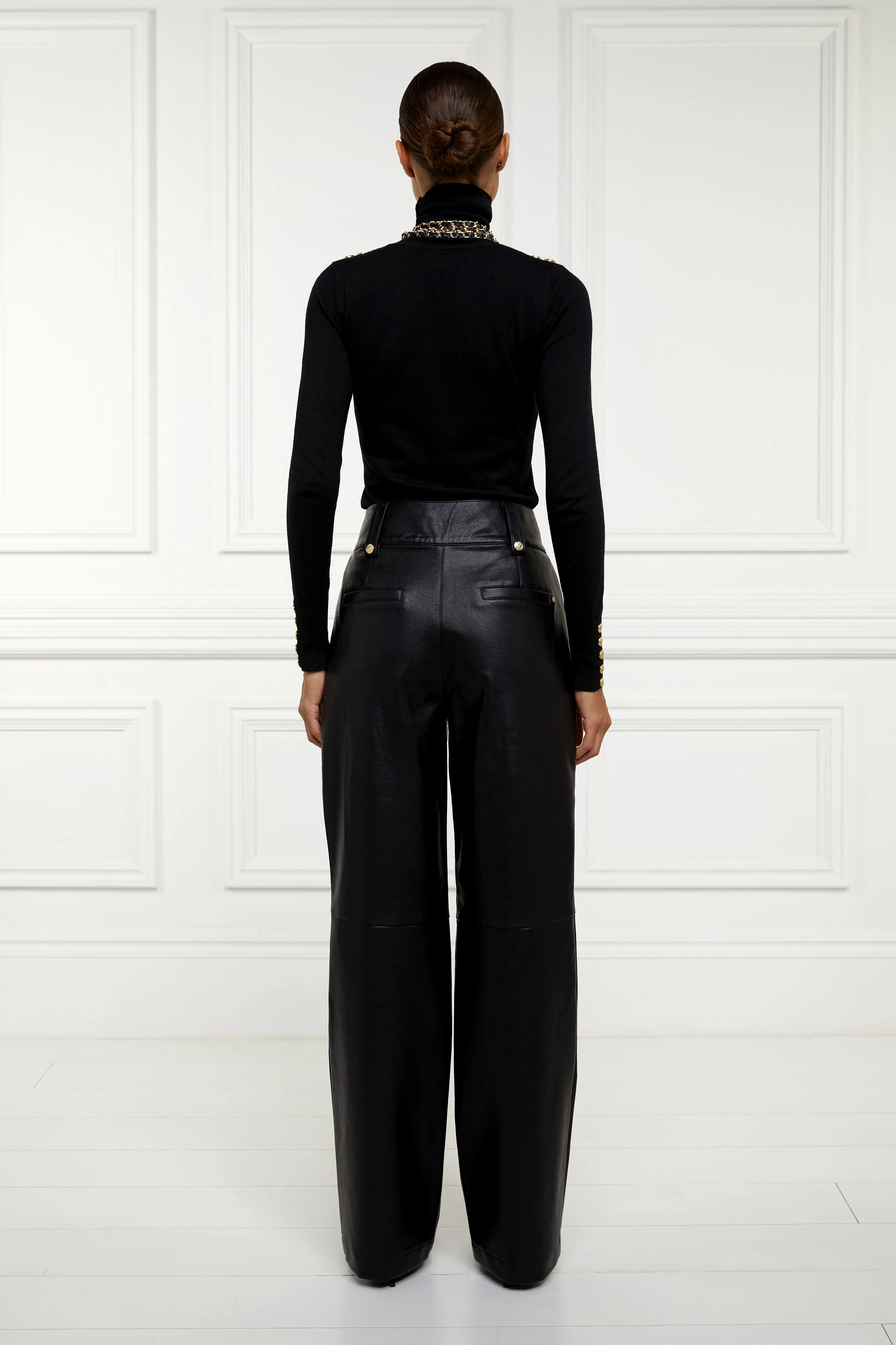 High Waisted Faux Leather Trouser (Black) - Image 6