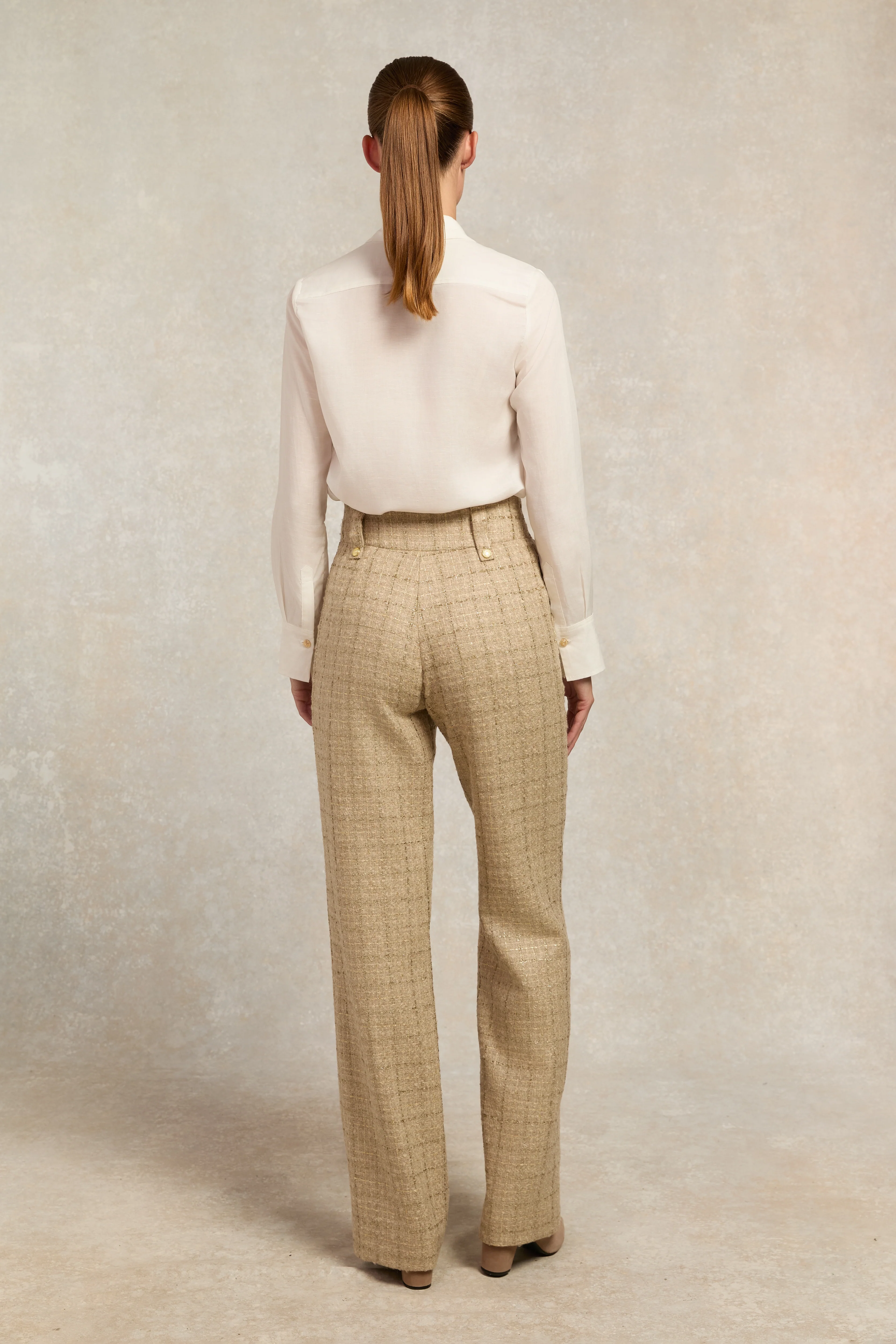 High Waisted Straight Trouser (Camel Sparkle Tweed) - Image 5