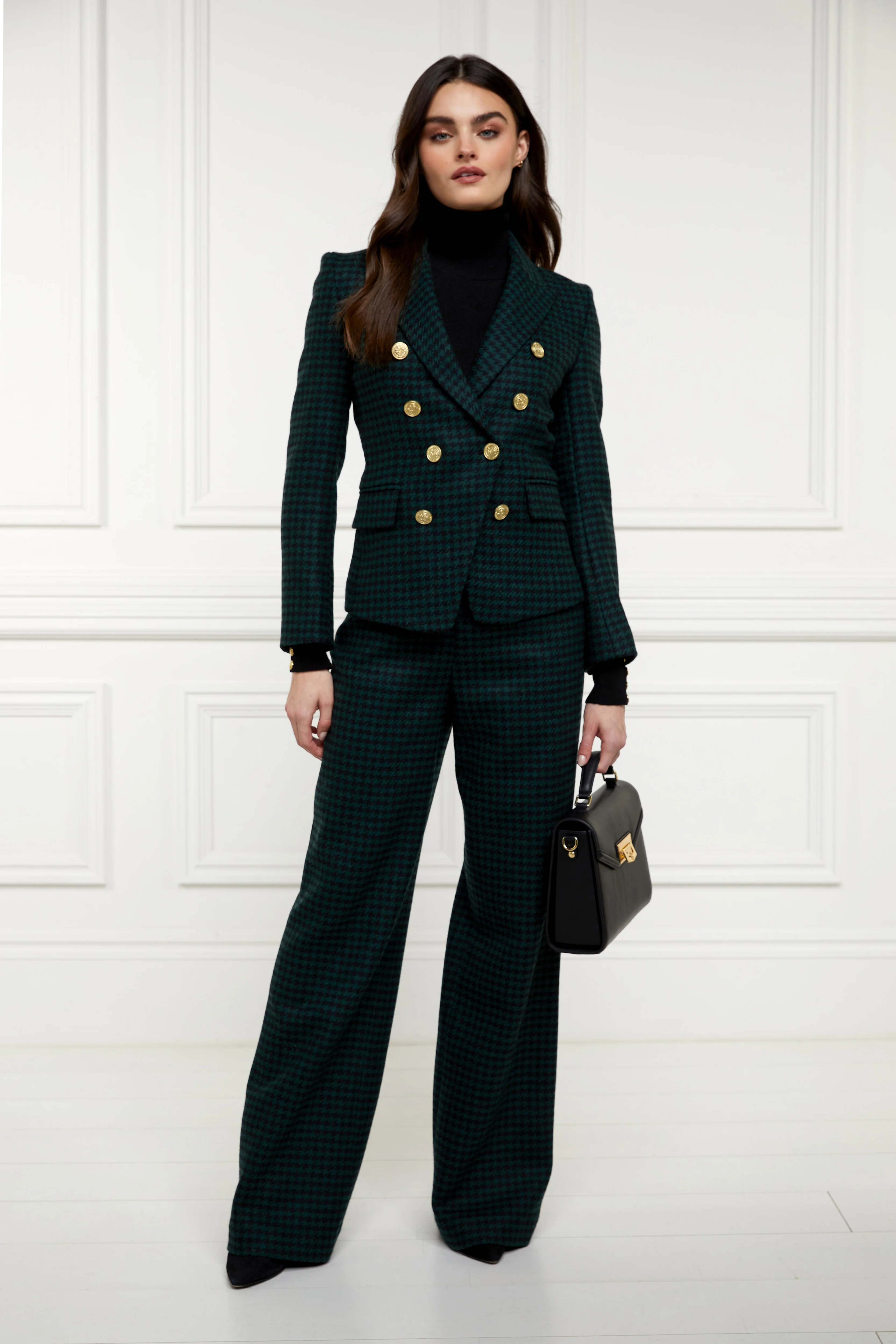 High Waisted Straight Trouser (Emerald Houndstooth) - Image 10