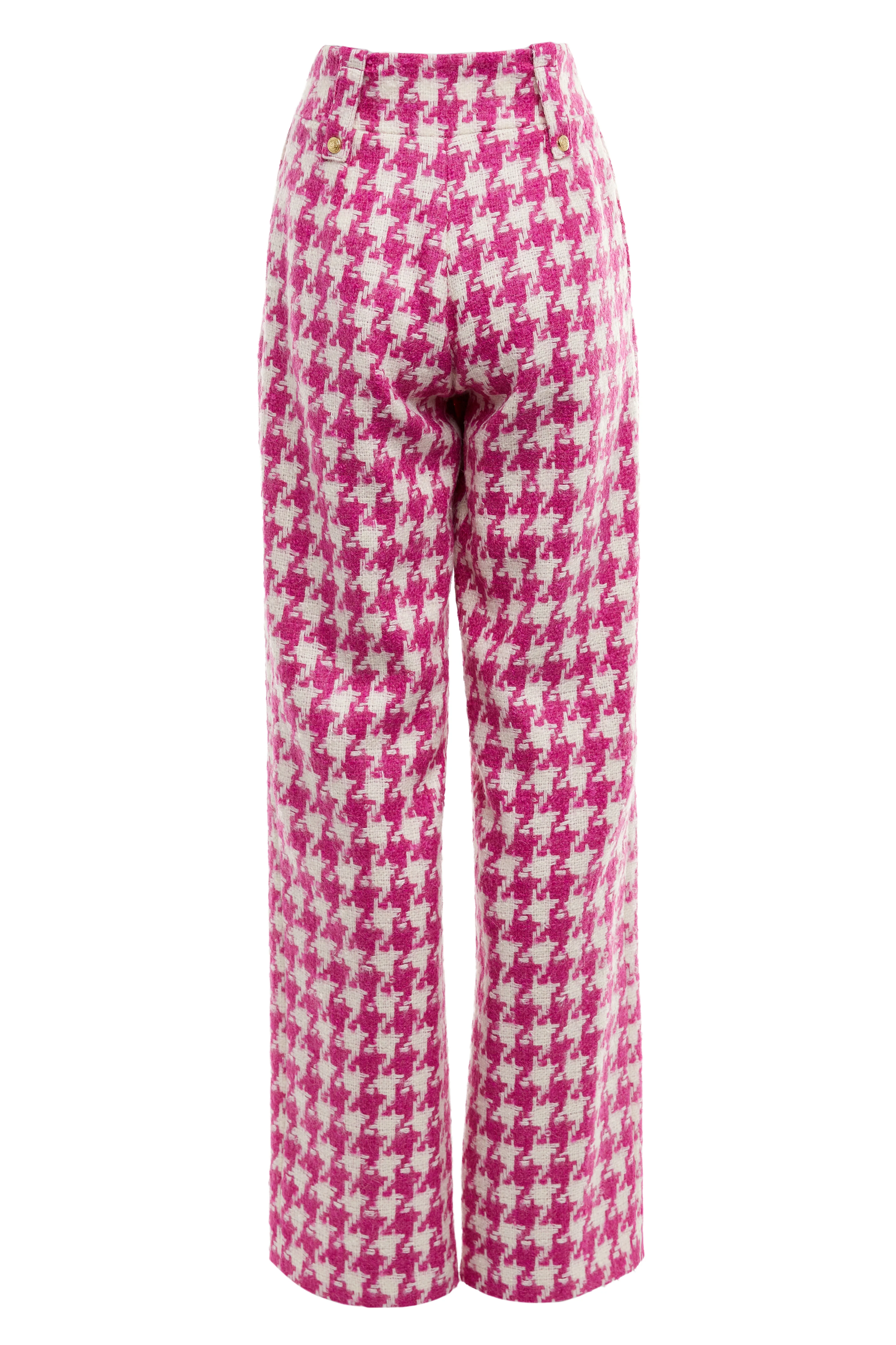 High Waisted Straight Trouser (Hot Pink Large Scale Houndstooth) - Image 7