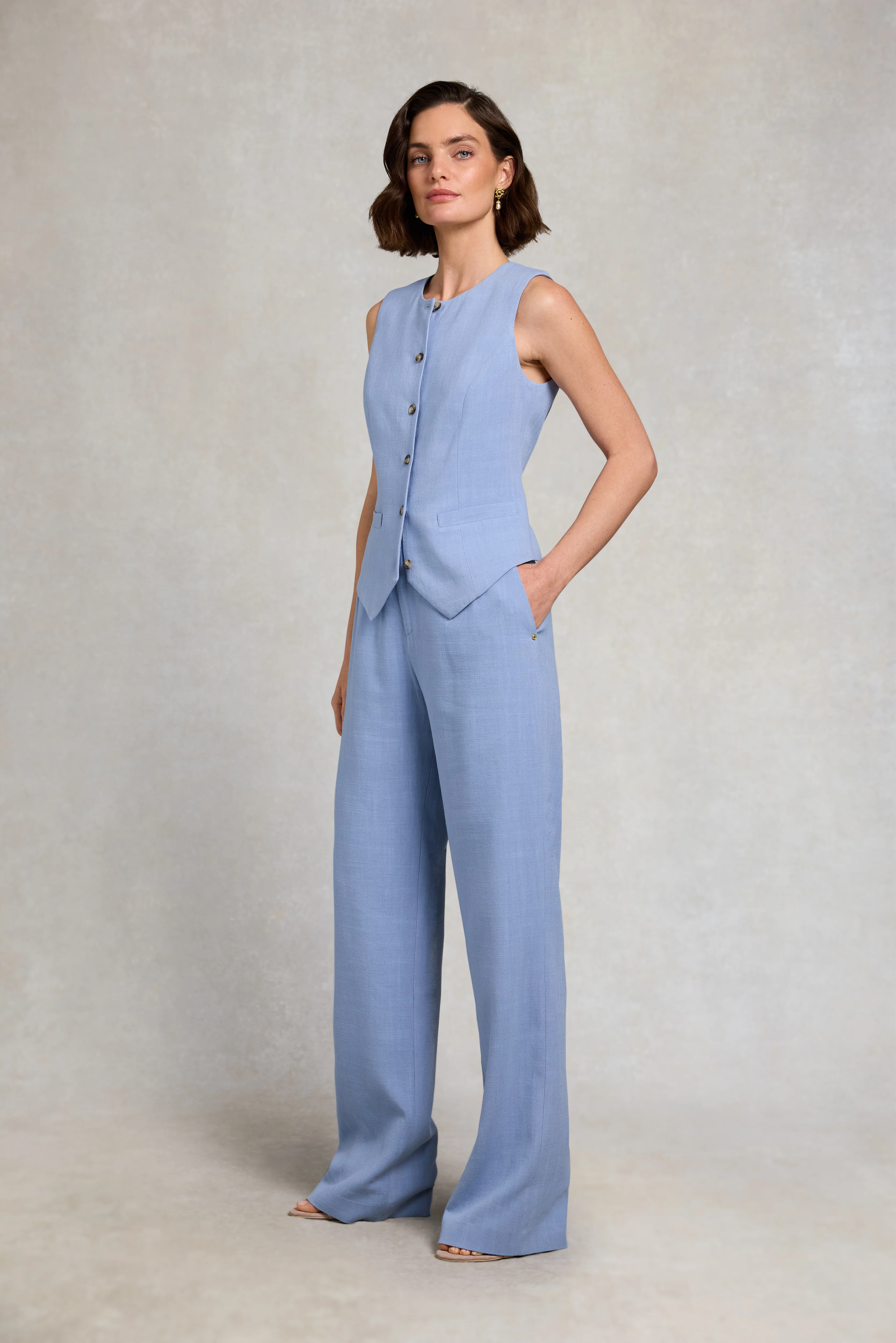 High Waisted Straight Trouser (Ice Blue Linen) - Image 3