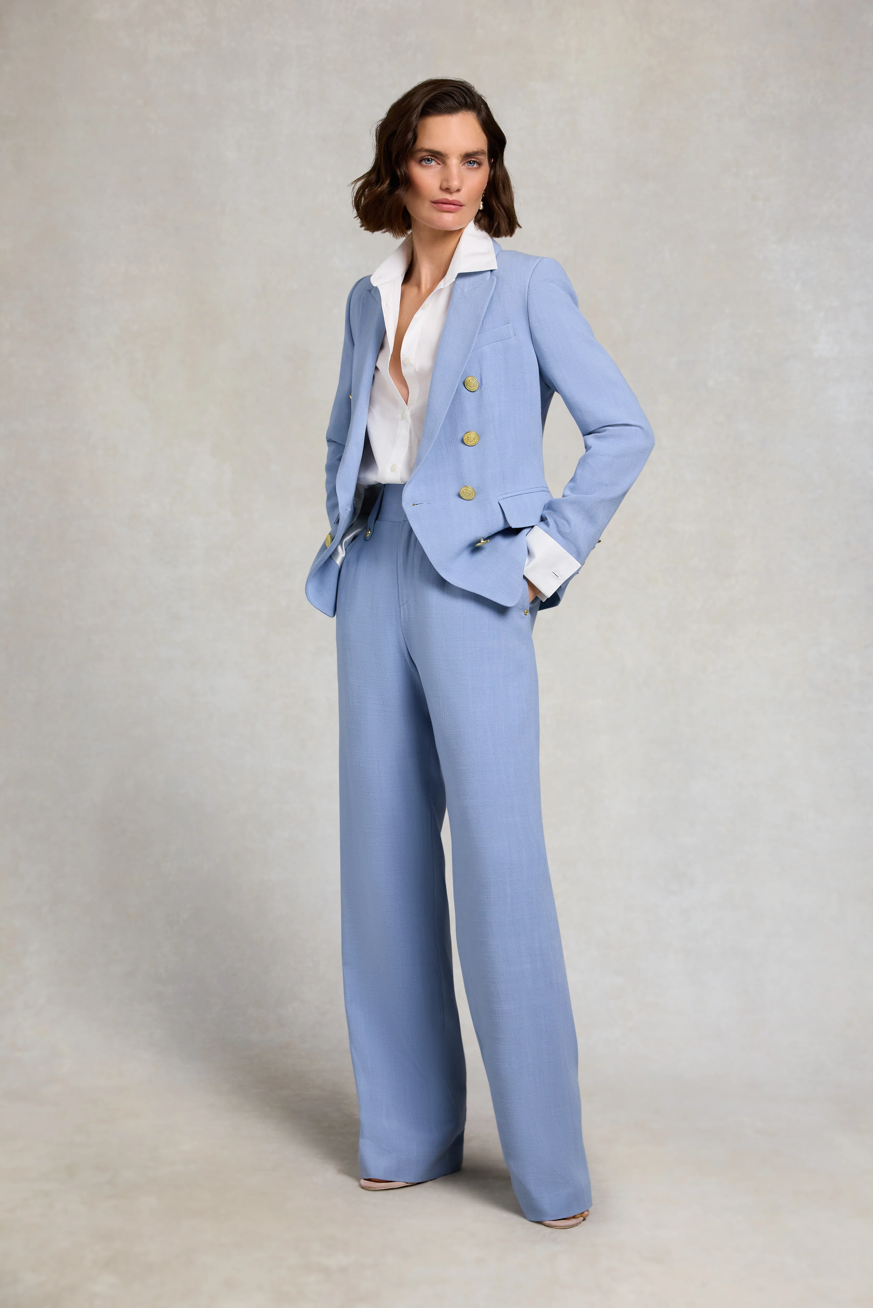 High Waisted Straight Trouser (Ice Blue Linen) - Image 4