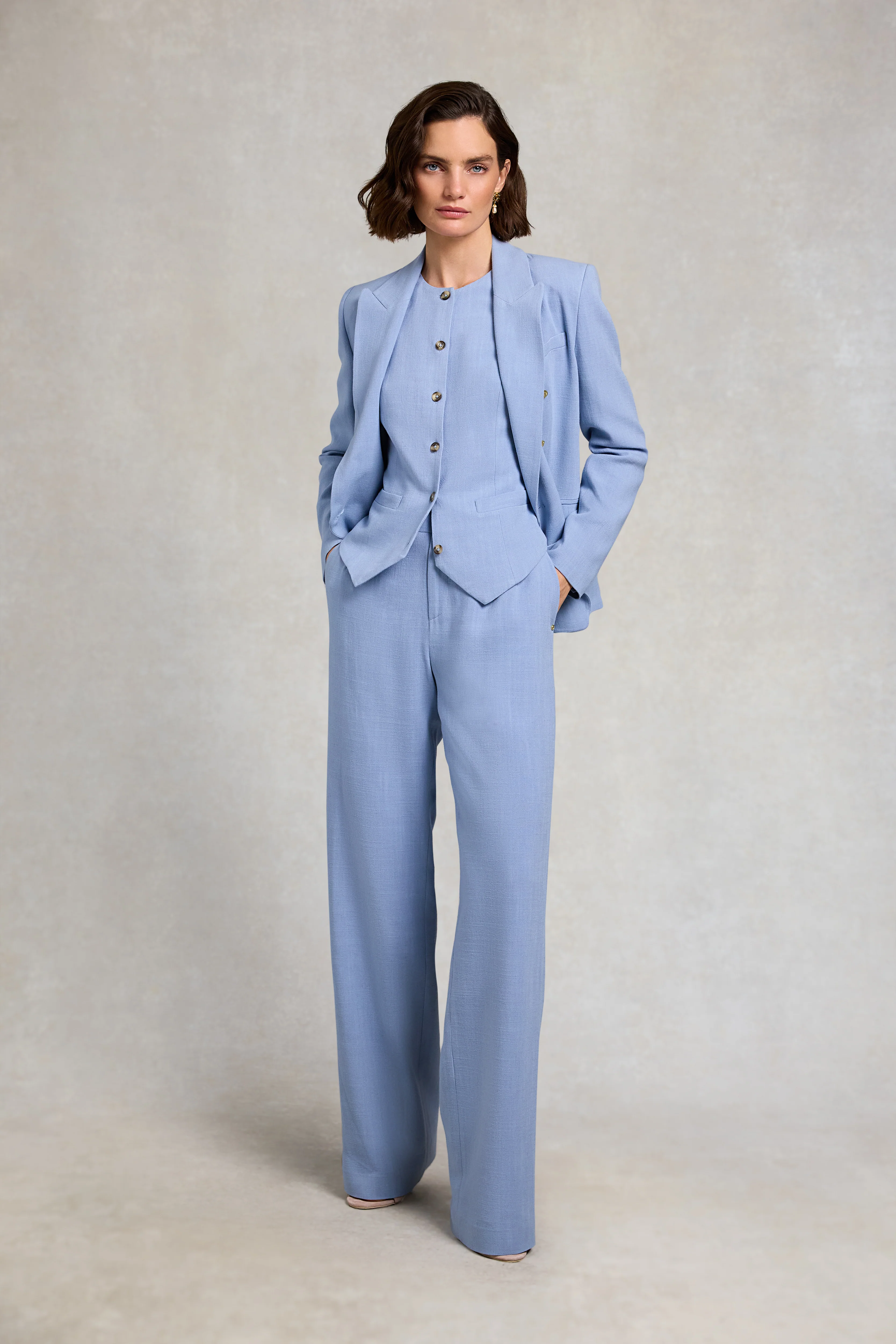 High Waisted Straight Trouser (Ice Blue Linen) - Image 6