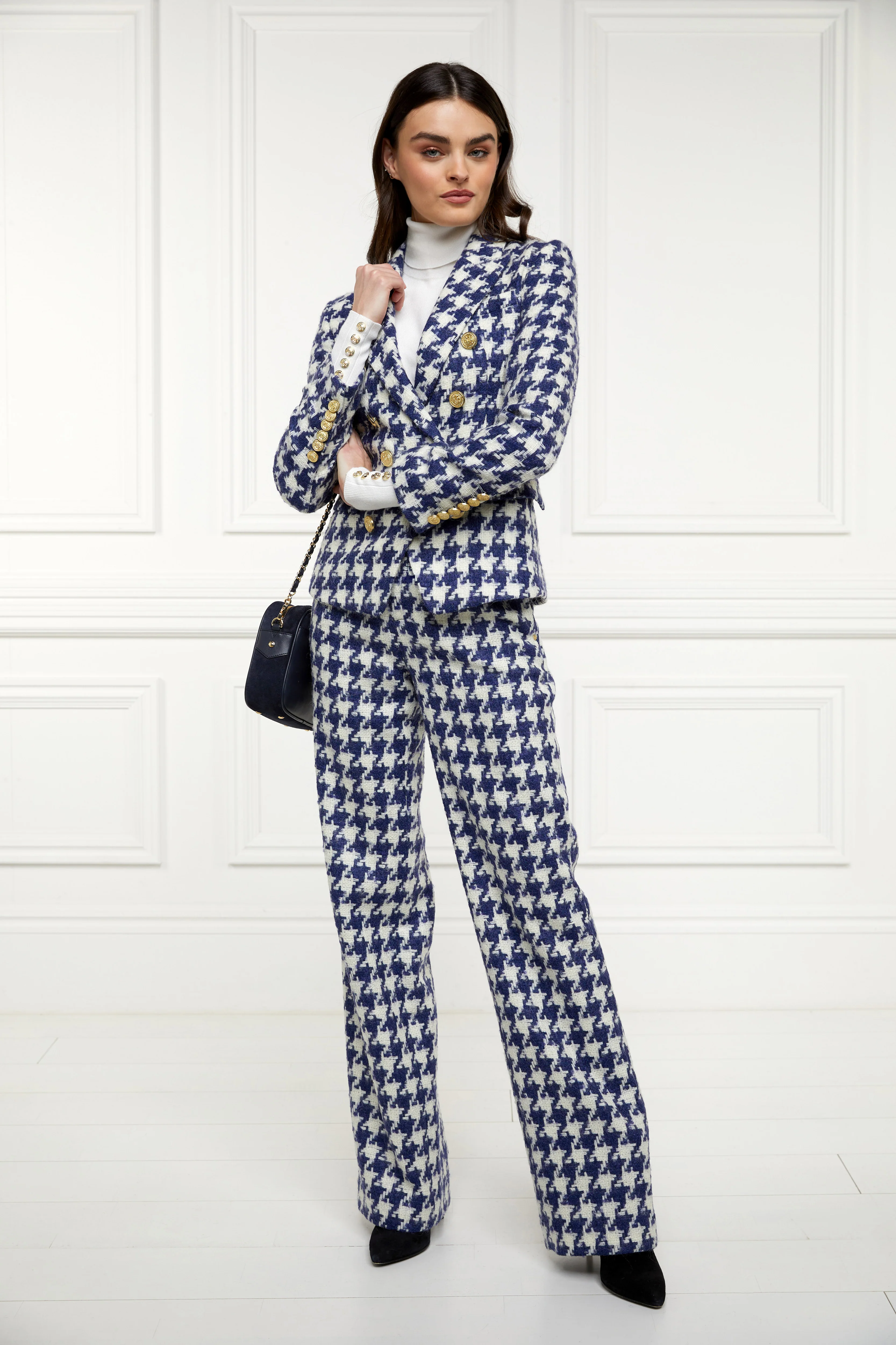 High Waisted Straight Trouser (Large Scale Navy Houndstooth) - Image 8