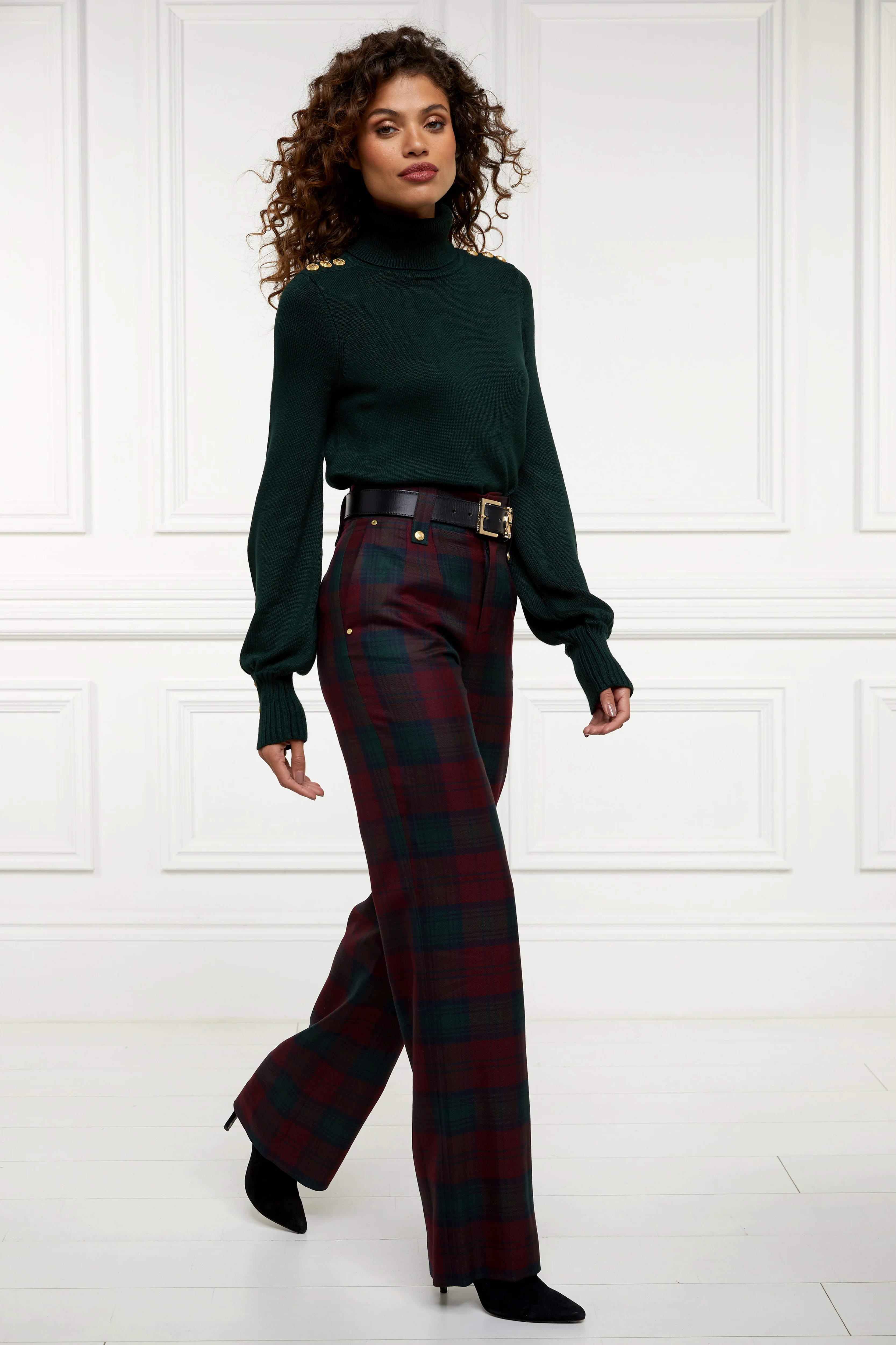 High Waisted Straight Trouser (Mulberry Tartan) - Image 3