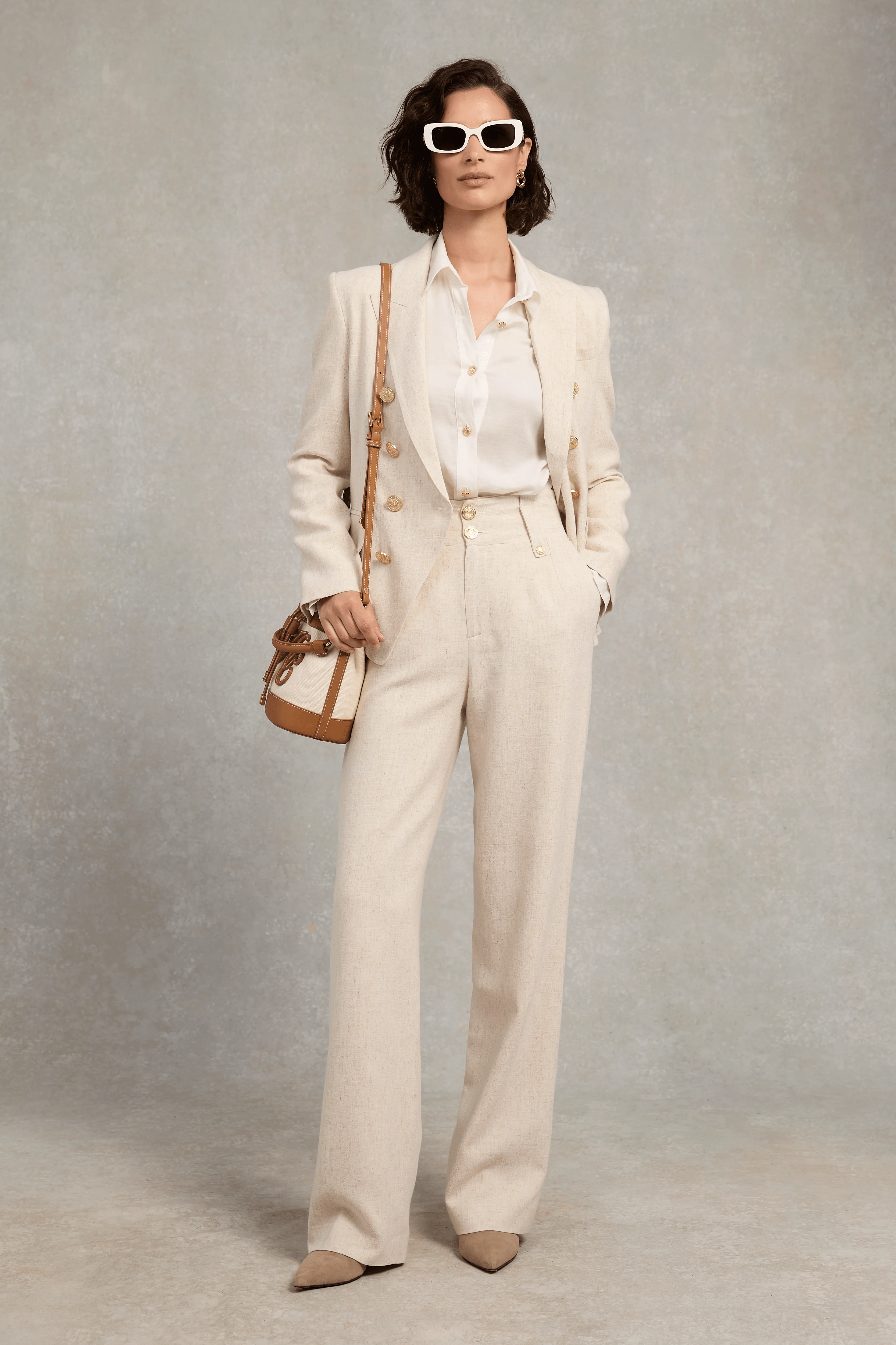 High Waisted Straight Trouser (Natural Linen) - Image 3