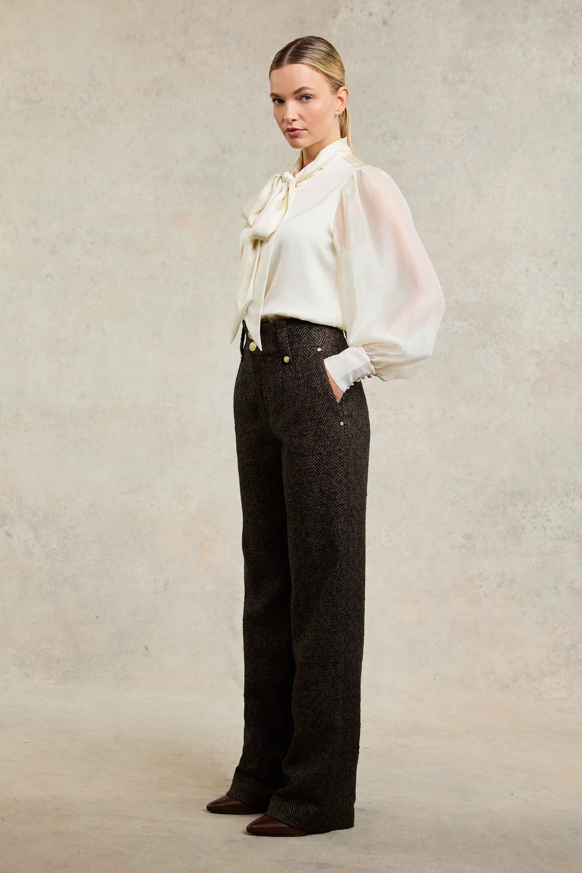 High Waisted Straight Trouser (Walnut Herringbone) - Image 3