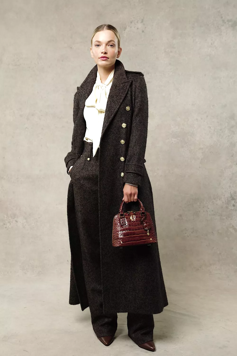 High Waisted Straight Trouser (Walnut Herringbone) - Image 5