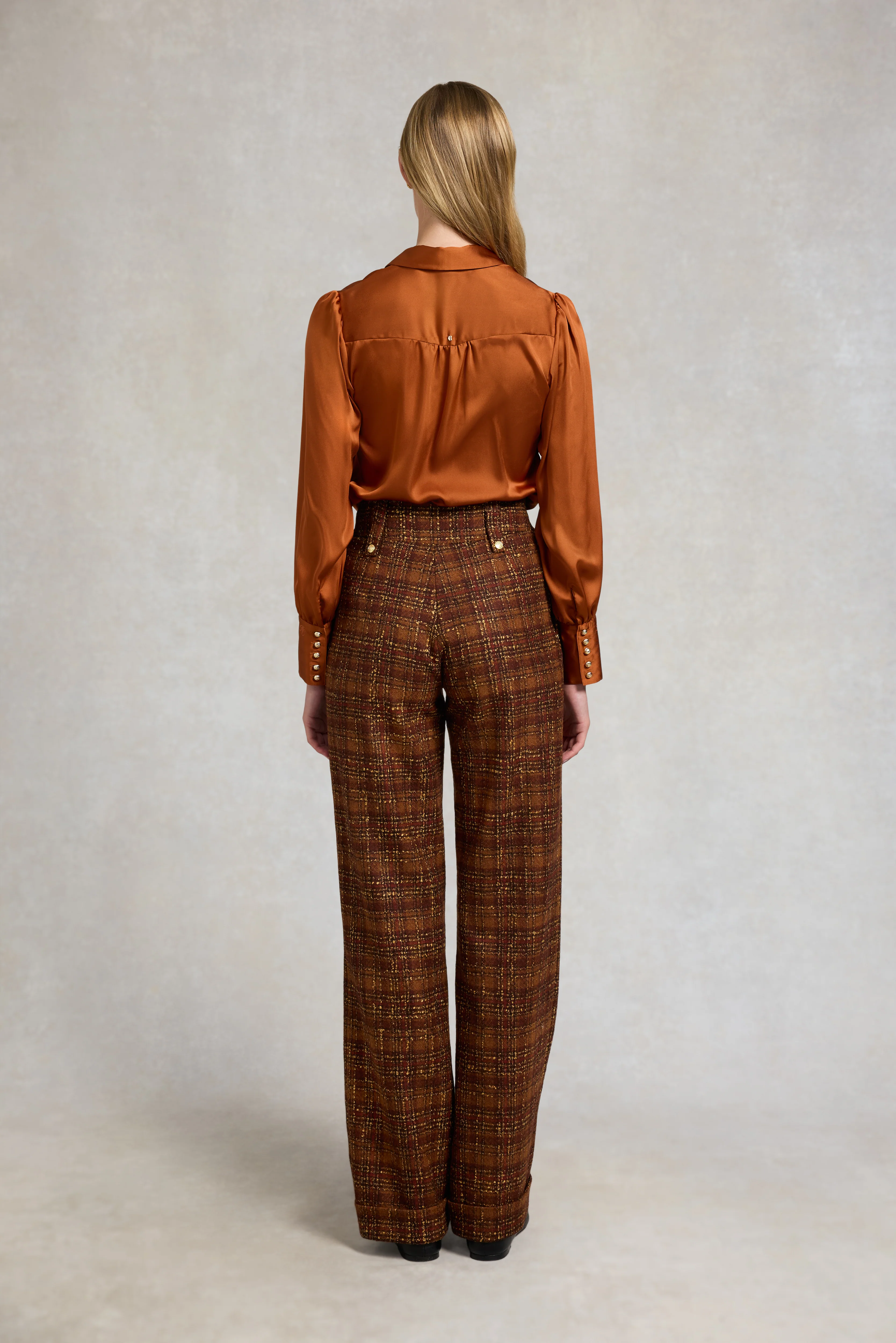 High Waisted Wide Leg Trouser (Amber Tweed) - Image 4