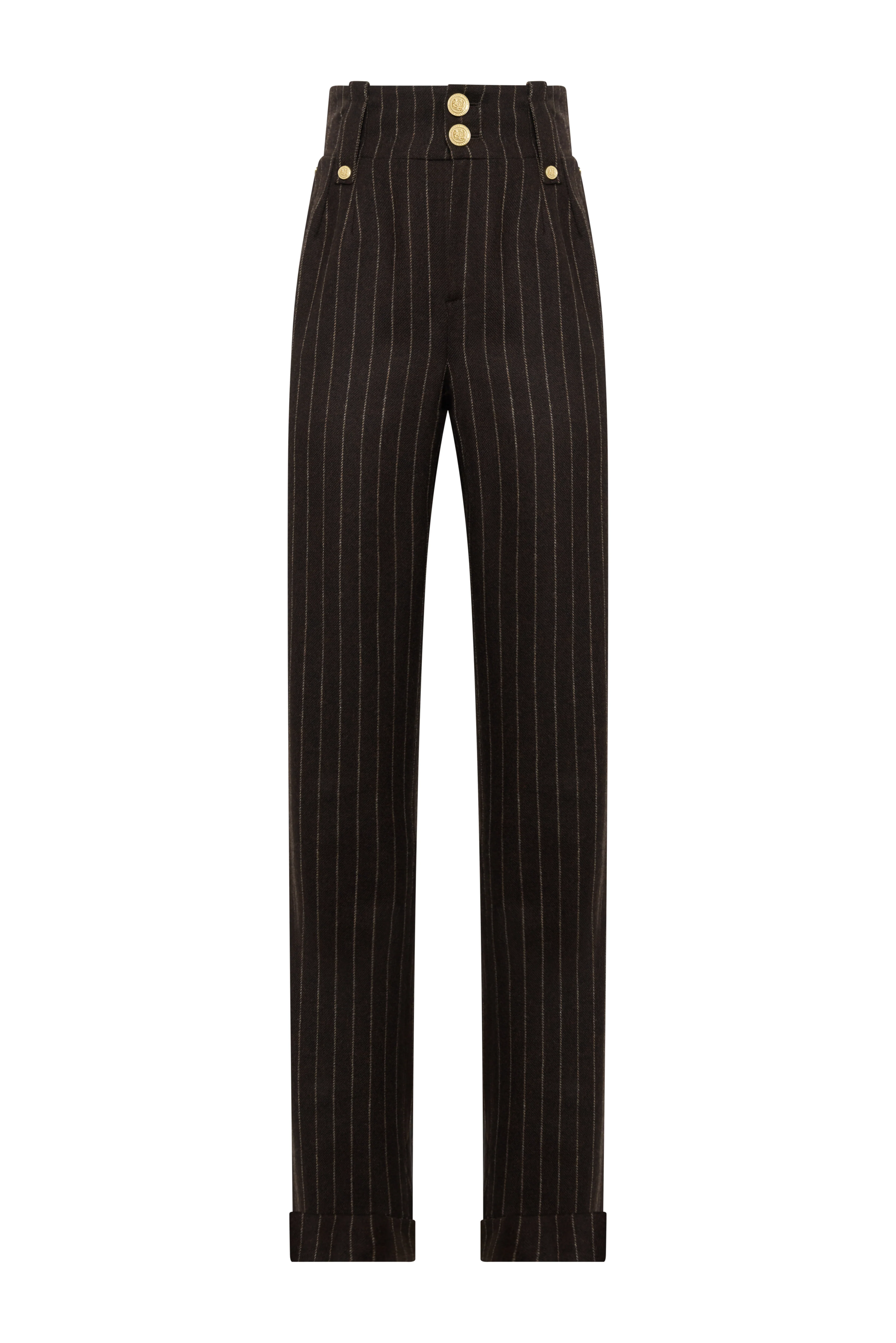 High Waisted Wide Leg Trouser (Chocolate Pinstripe) - Image 4