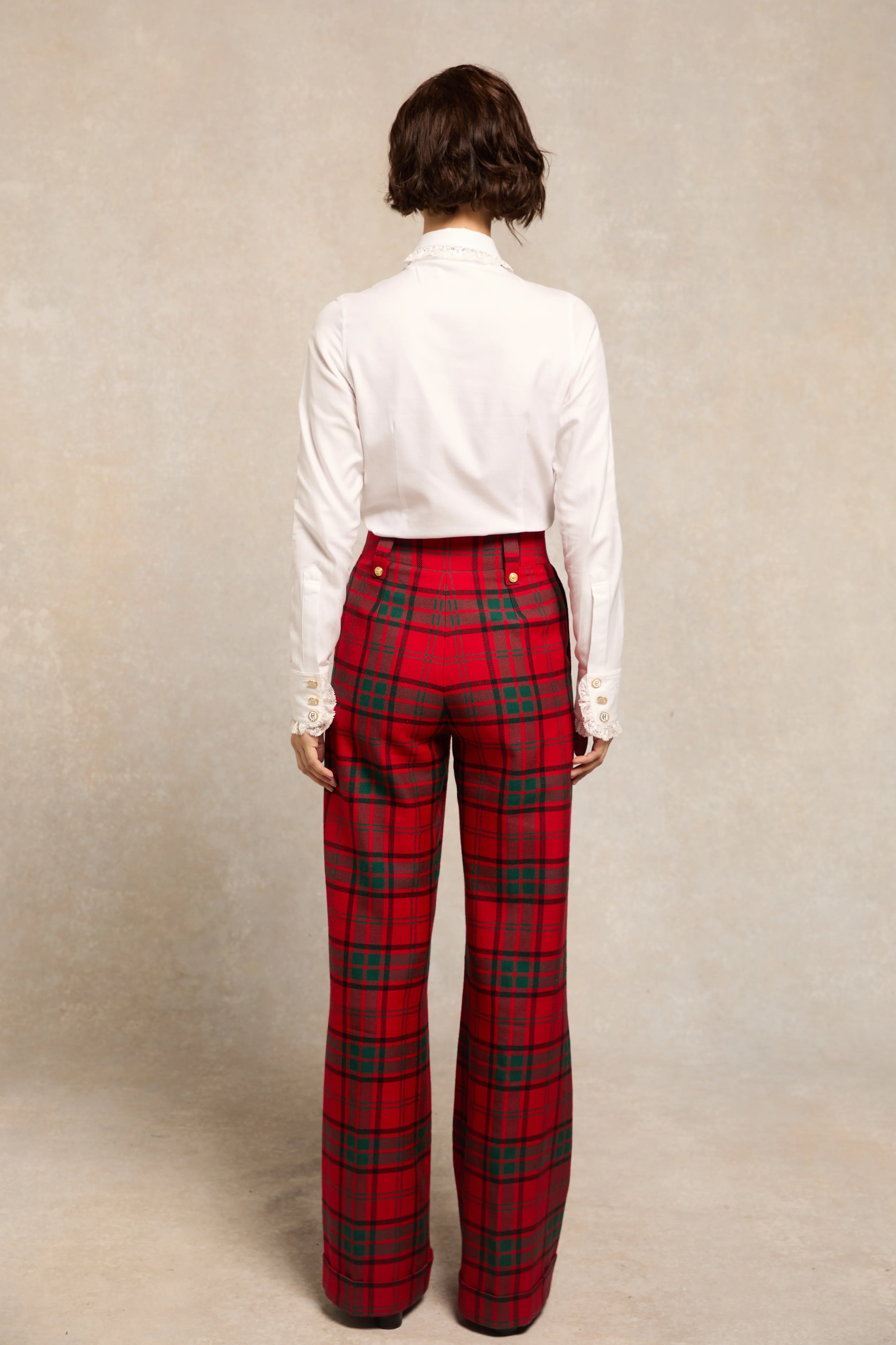 High Waisted Wide Leg Trouser (Red Tartan) - Image 5