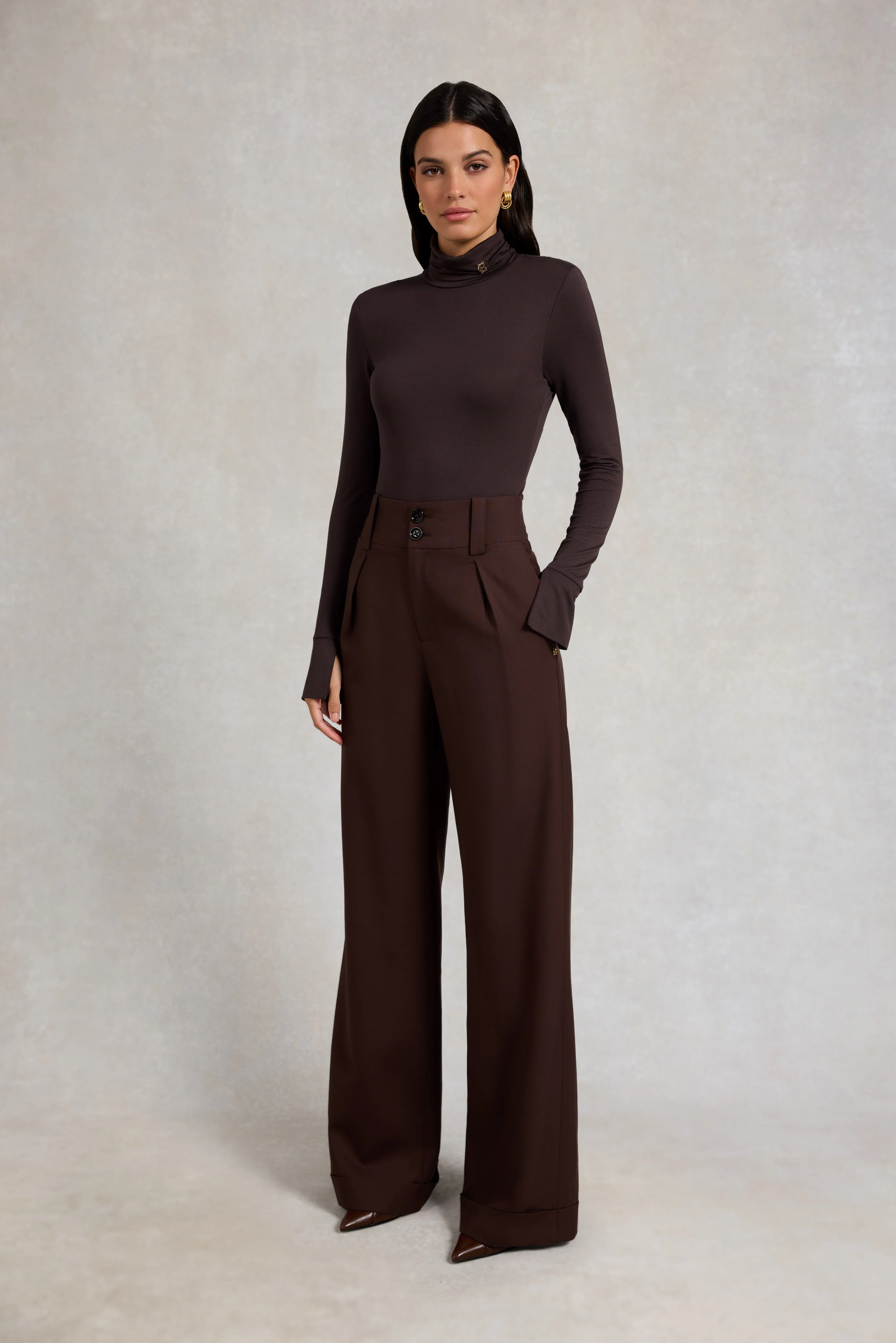 High Waisted Wide Leg Trouser (Walnut Twill) - Image 2