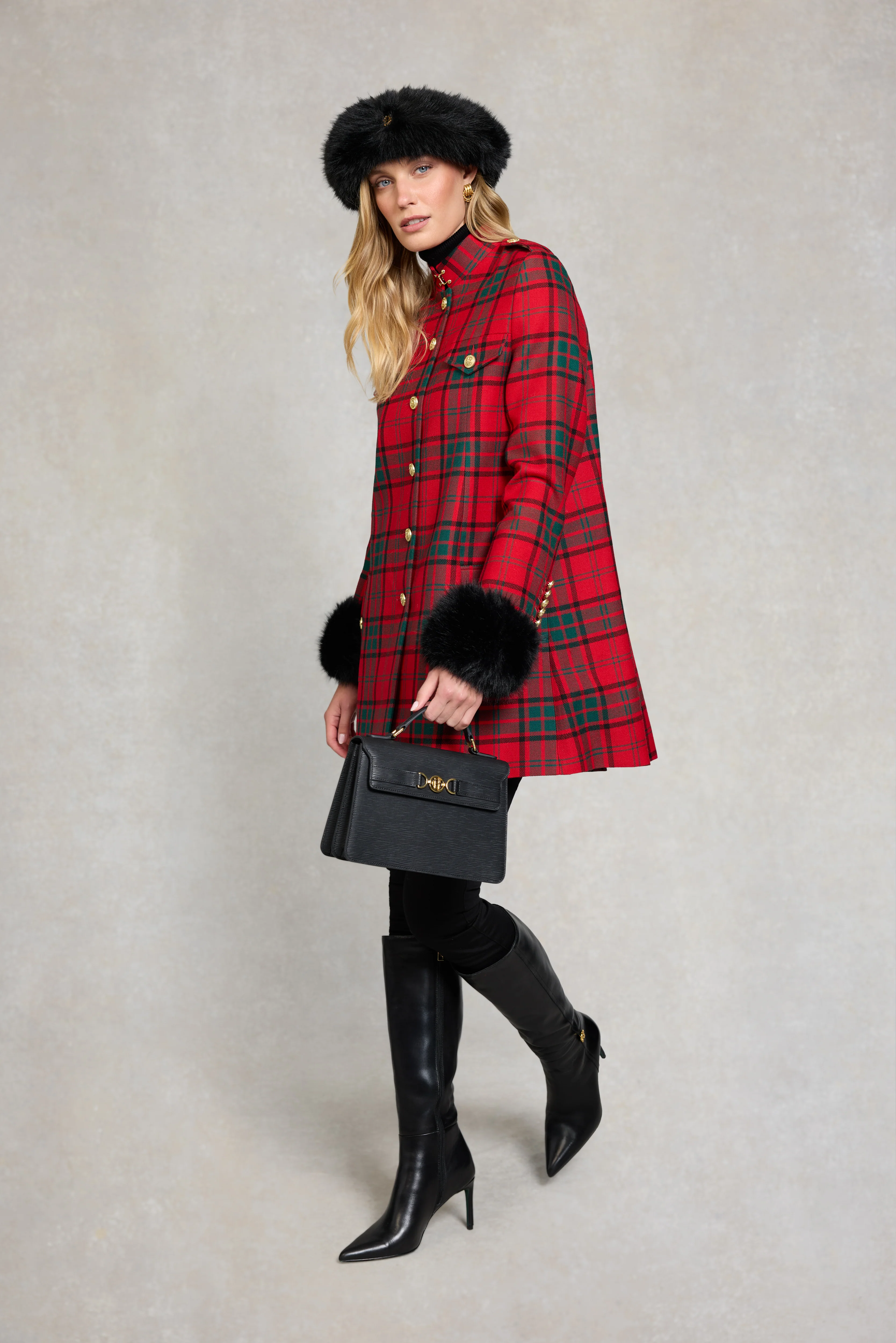 Highbury Cape Coat (Red Tartan) - Image 3