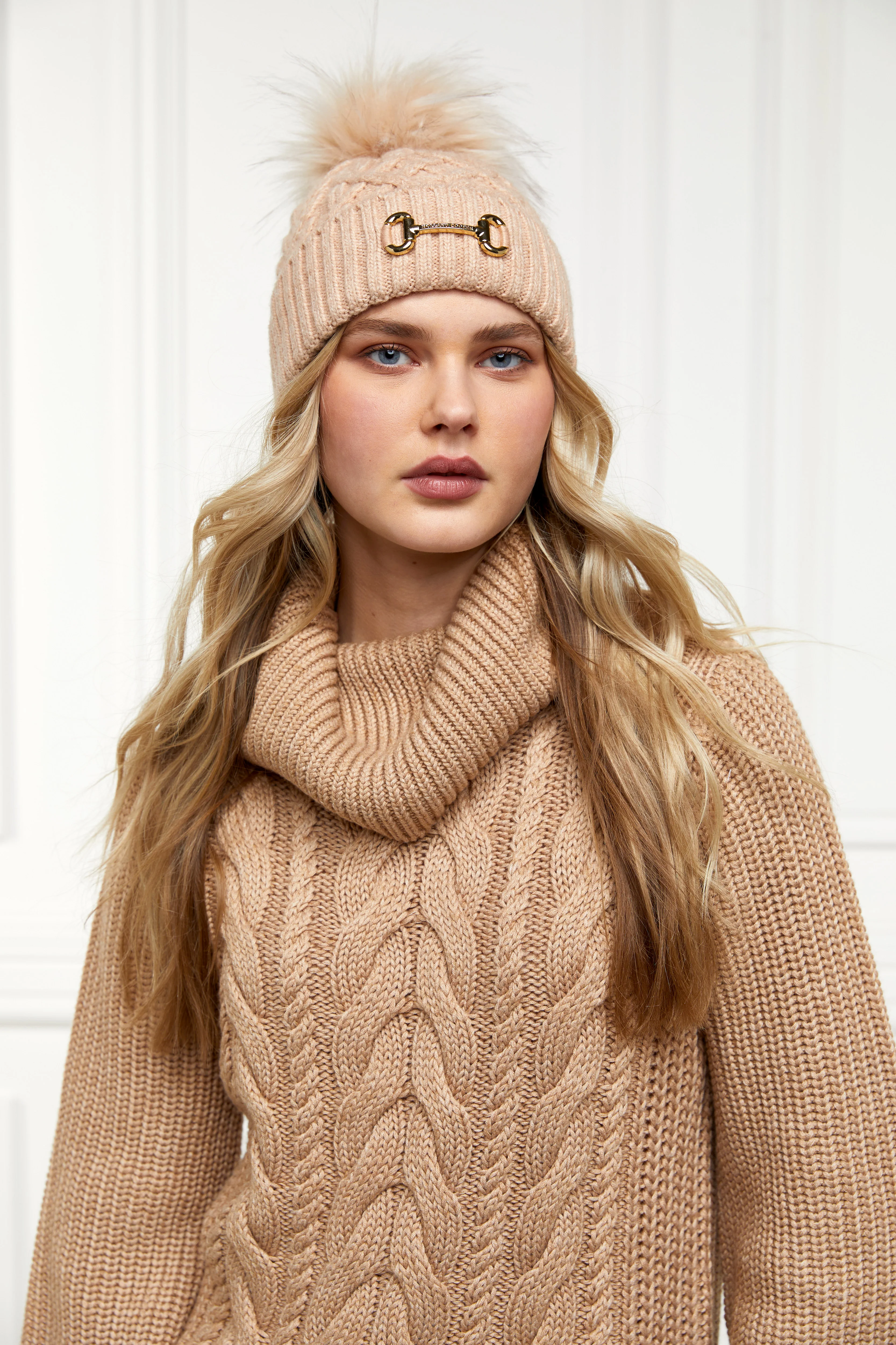 Horsebit Bobble Hat (Camel) - Image 4