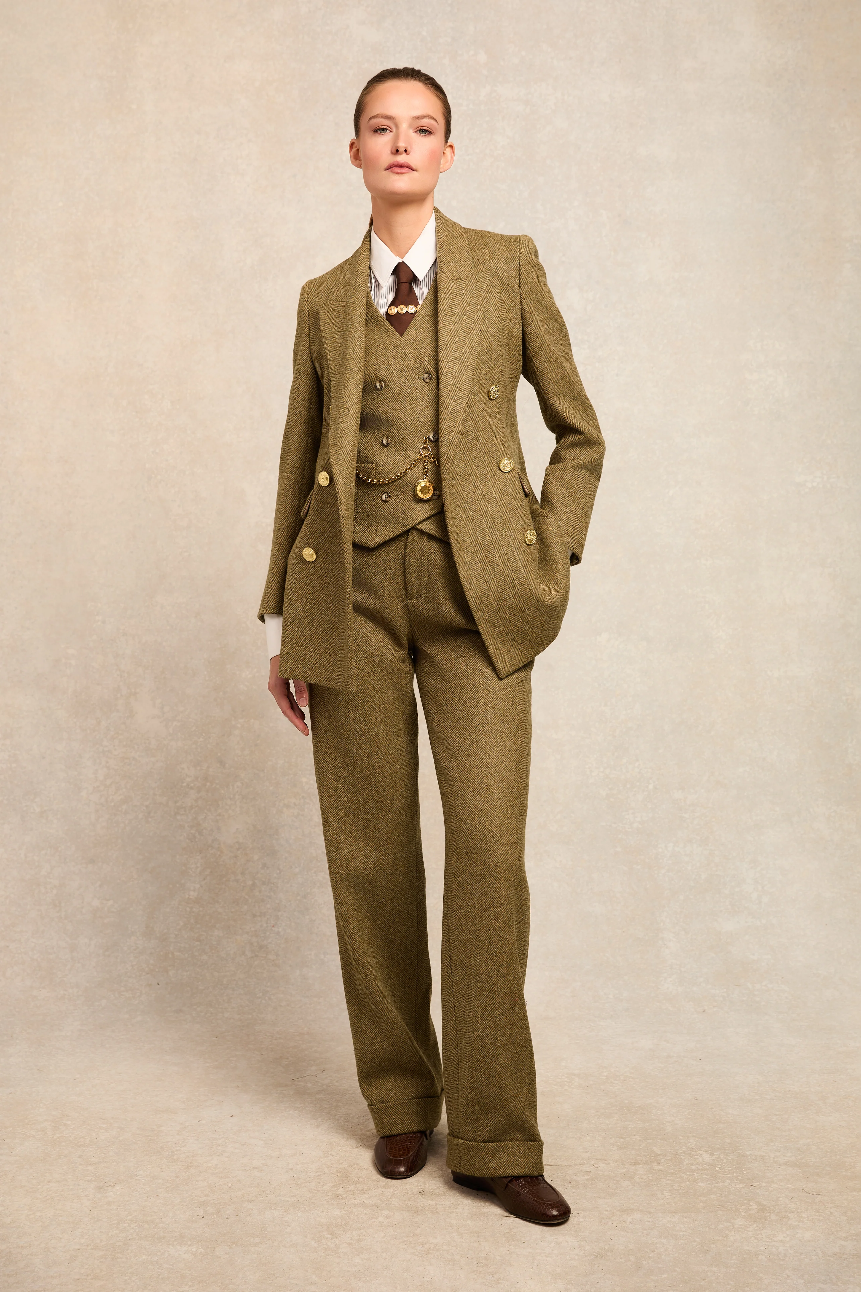 Kensington Double Breasted Blazer (Moss Herringbone) - Image 2