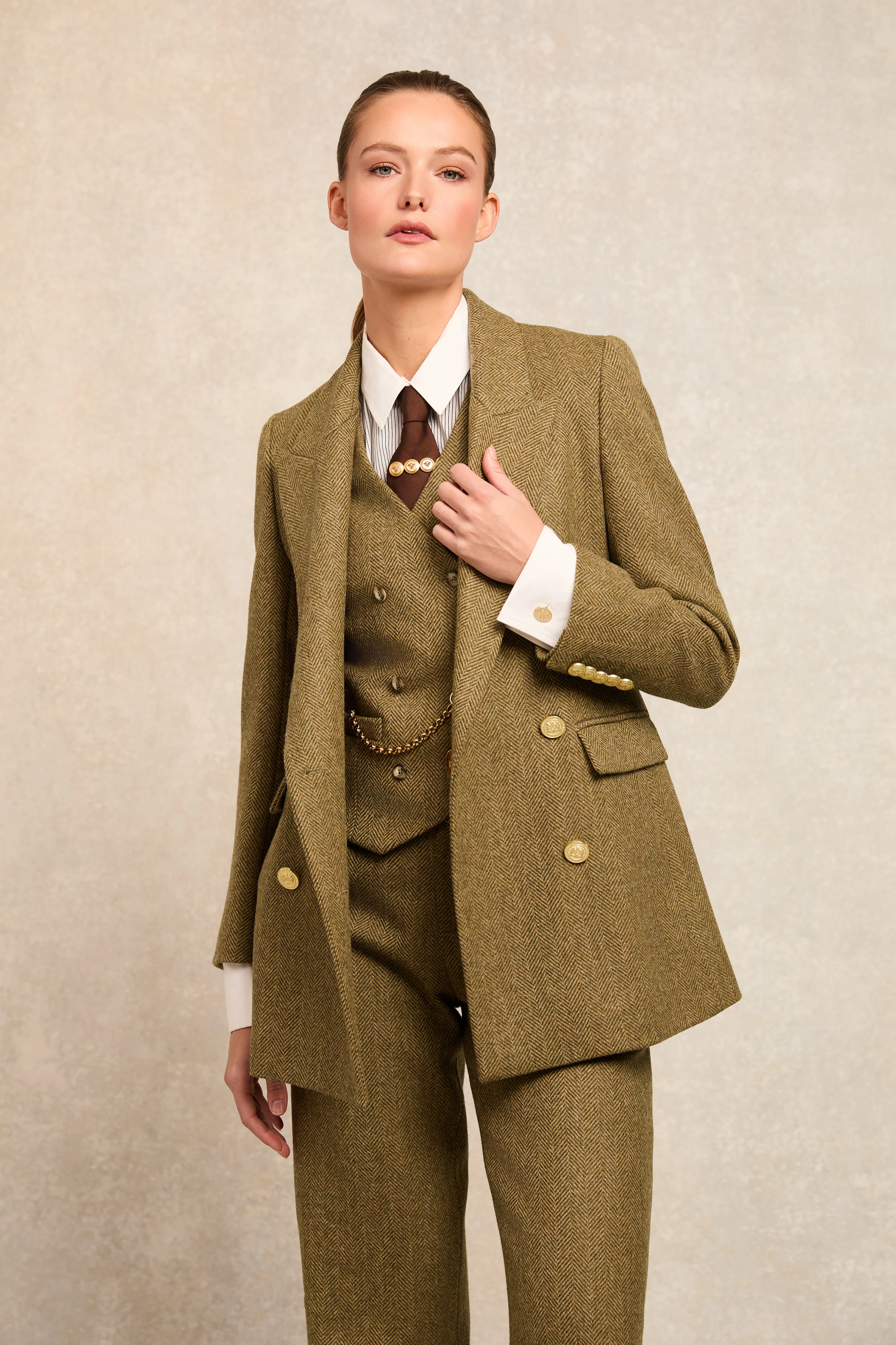 Kensington Double Breasted Blazer (Moss Herringbone) - Image 3