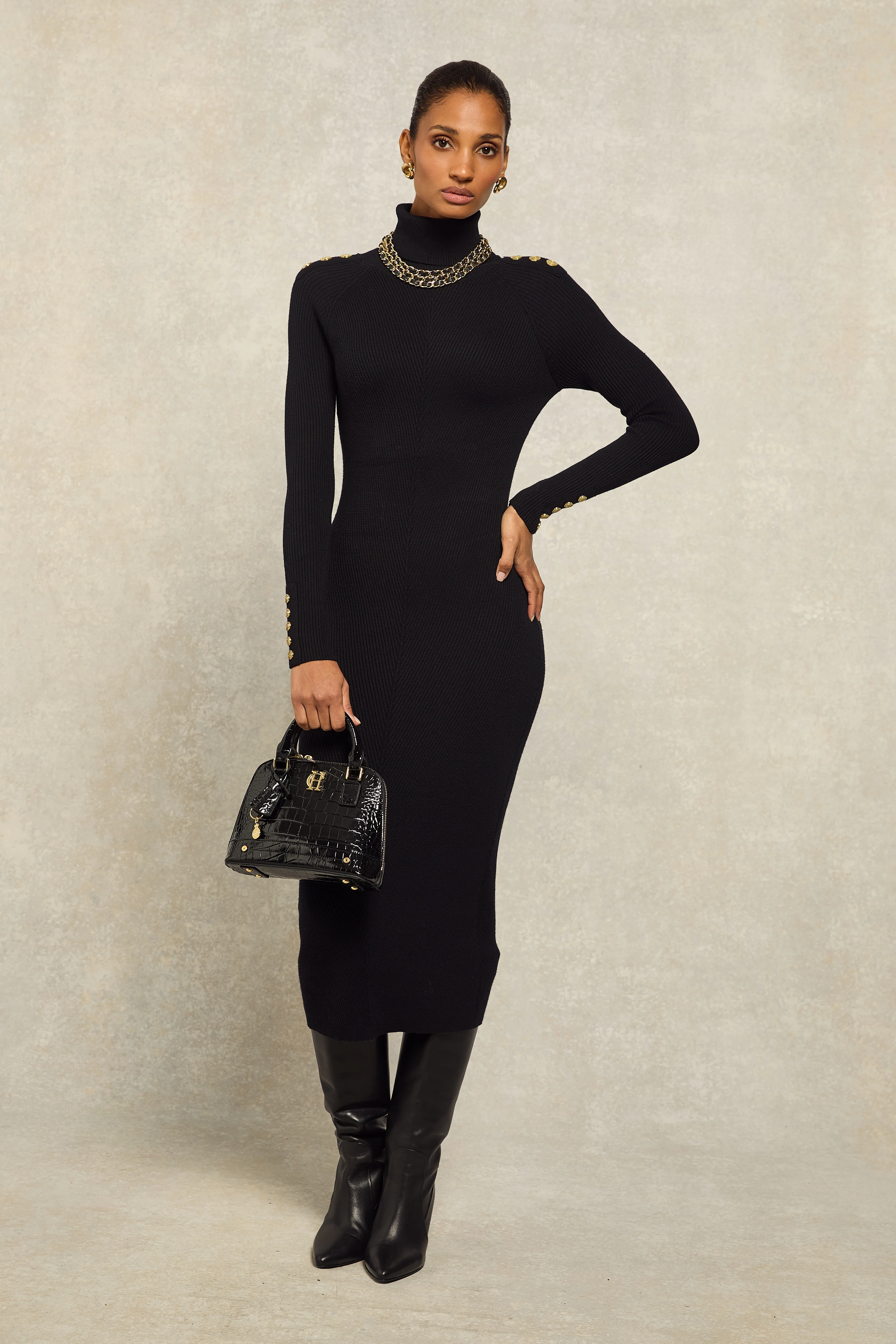 Kensington Midi Jumper Dress (Black) - Image 3