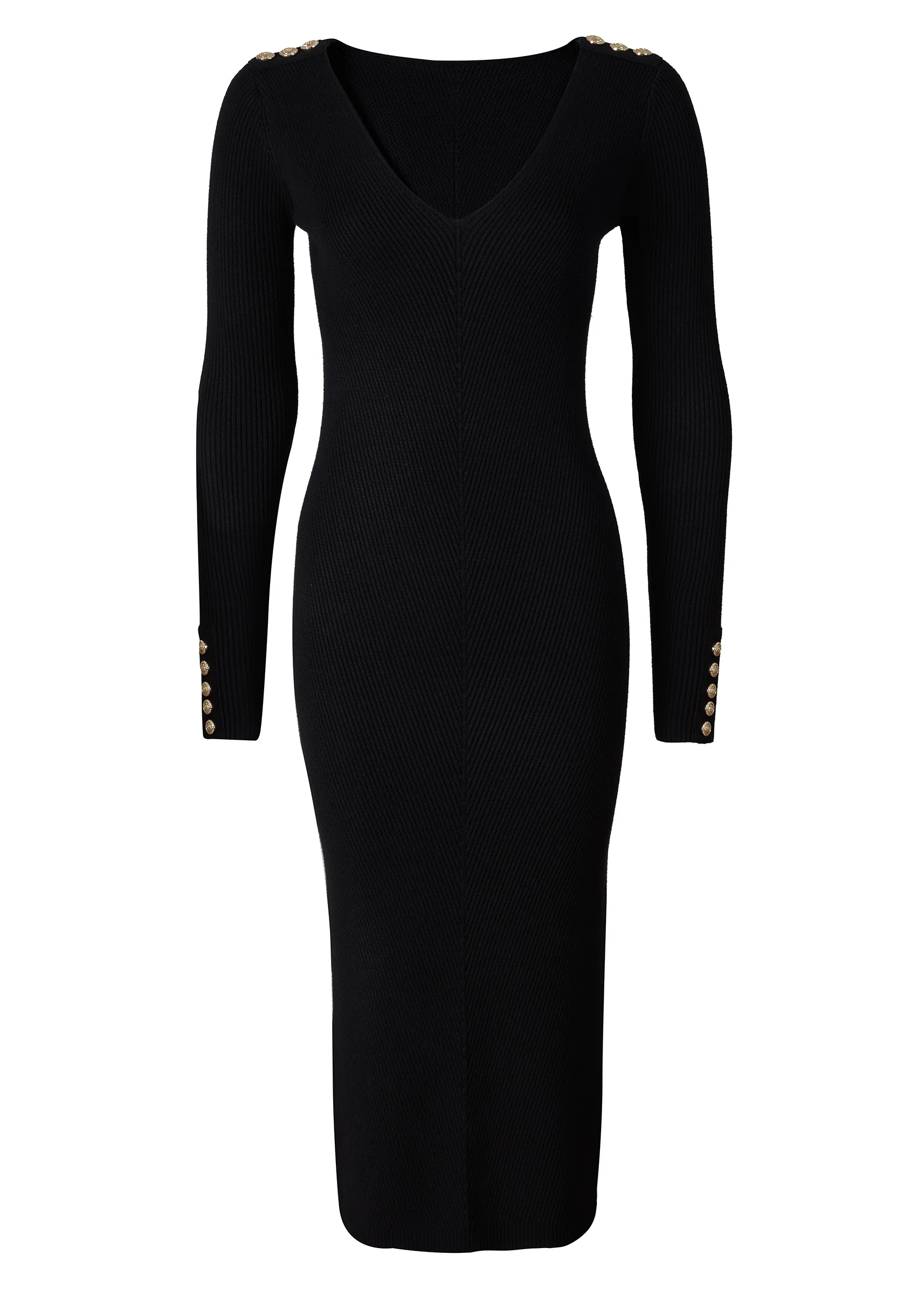 Kensington V-Neck Midi Dress (Black) - Image 4