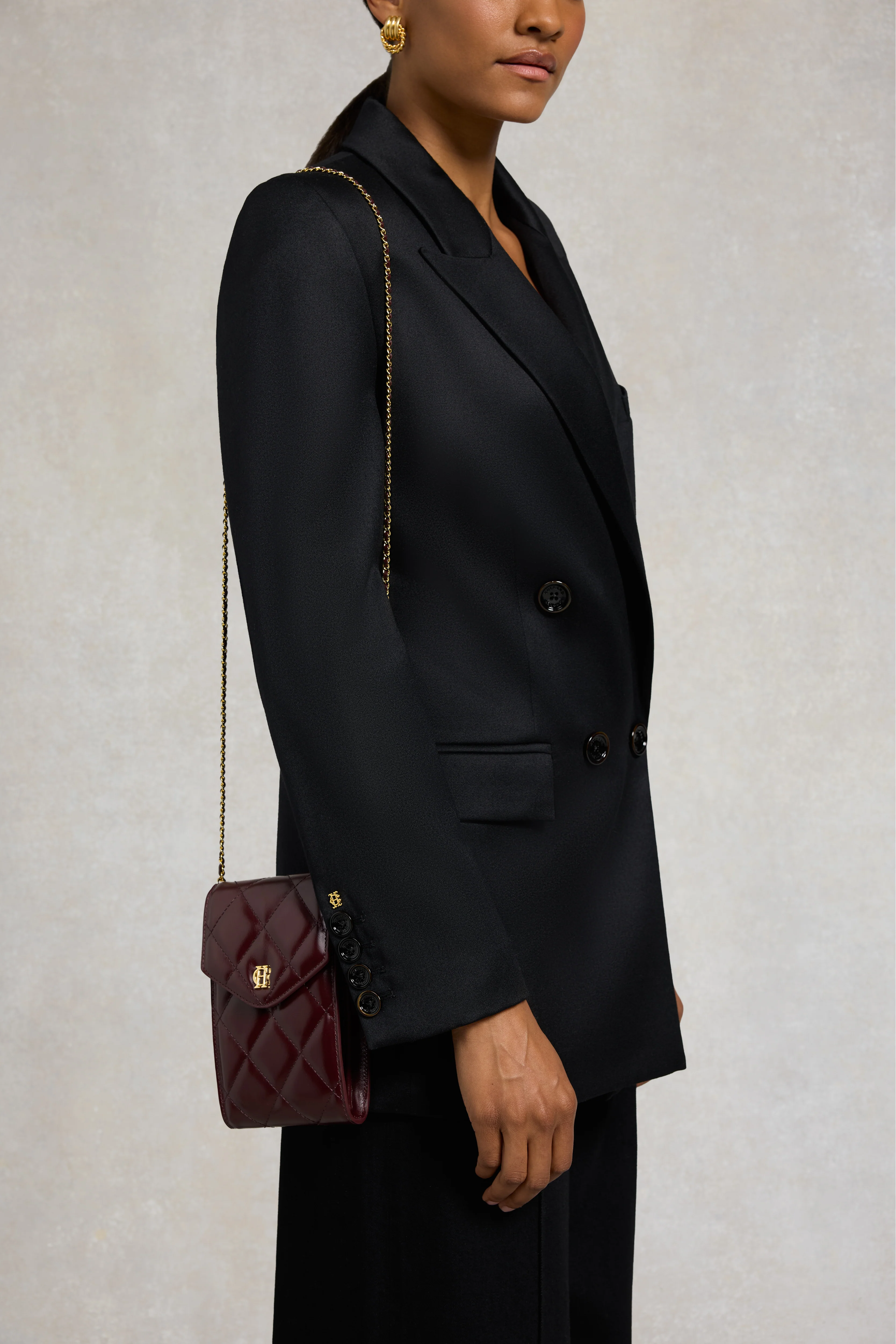 Knightsbridge Quilted Phone Pouch (Oxblood Leather) - Image 3