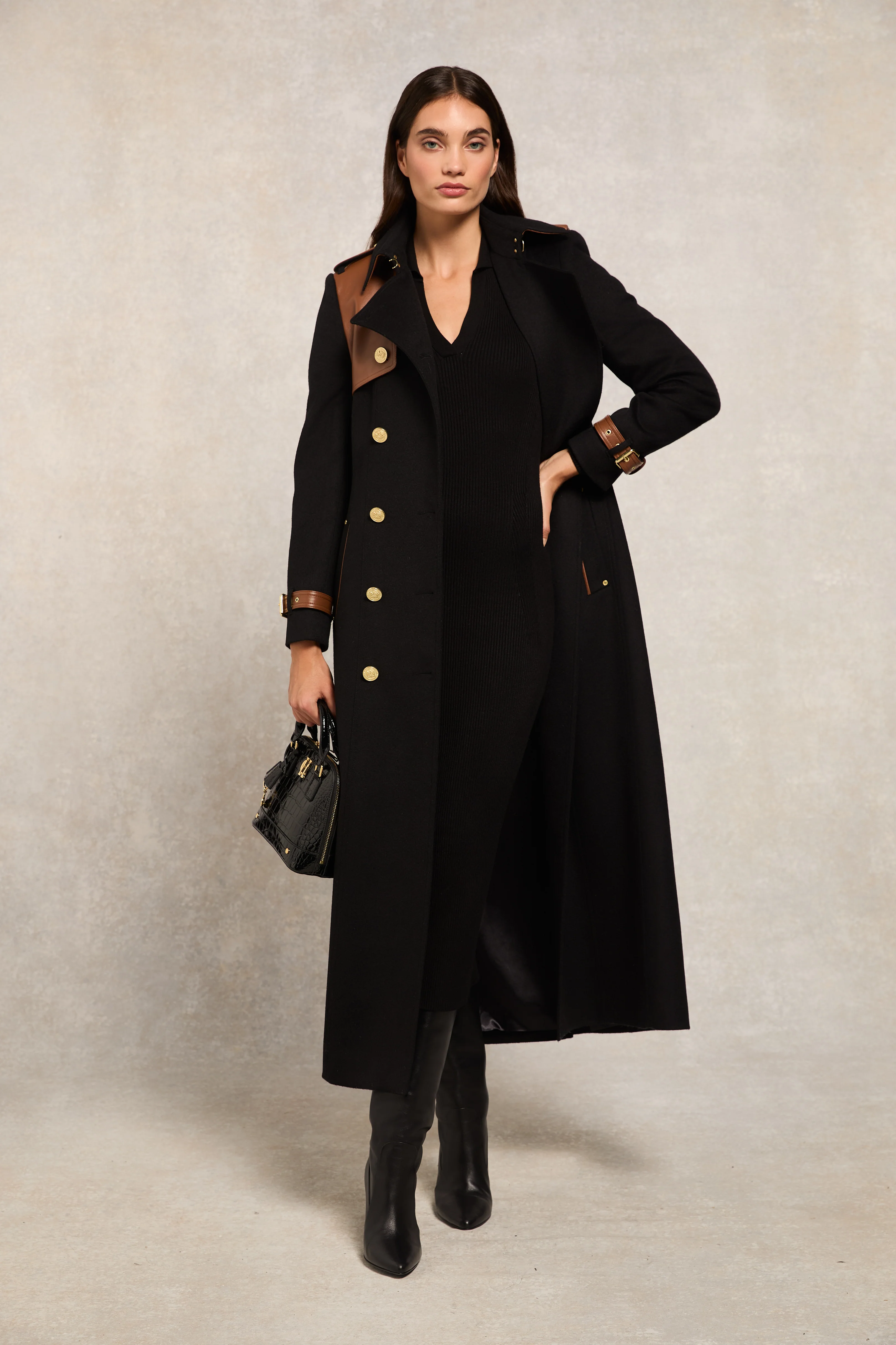 Knitted Shirt Dress (Black) - Image 3