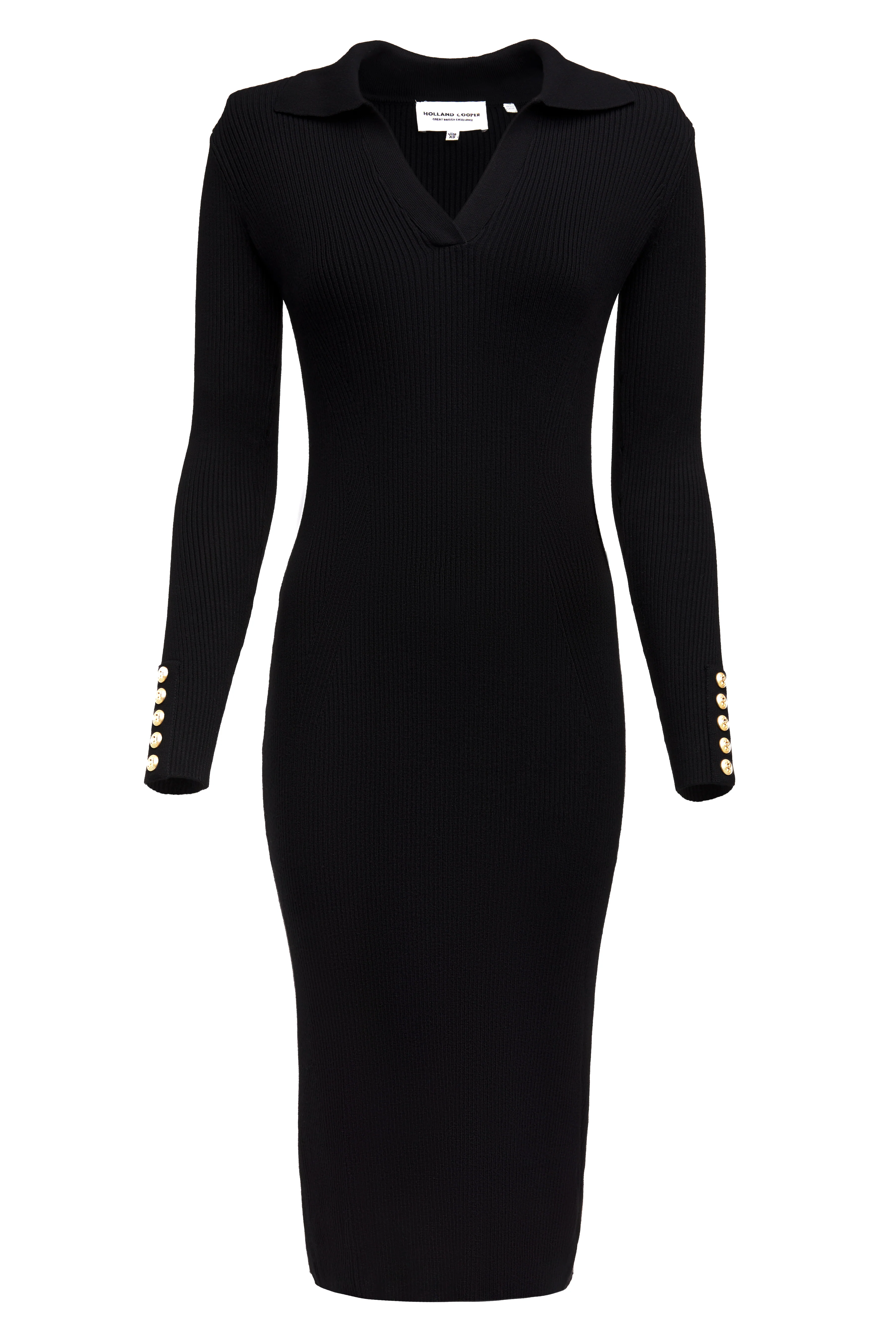 Knitted Shirt Dress (Black) - Image 4