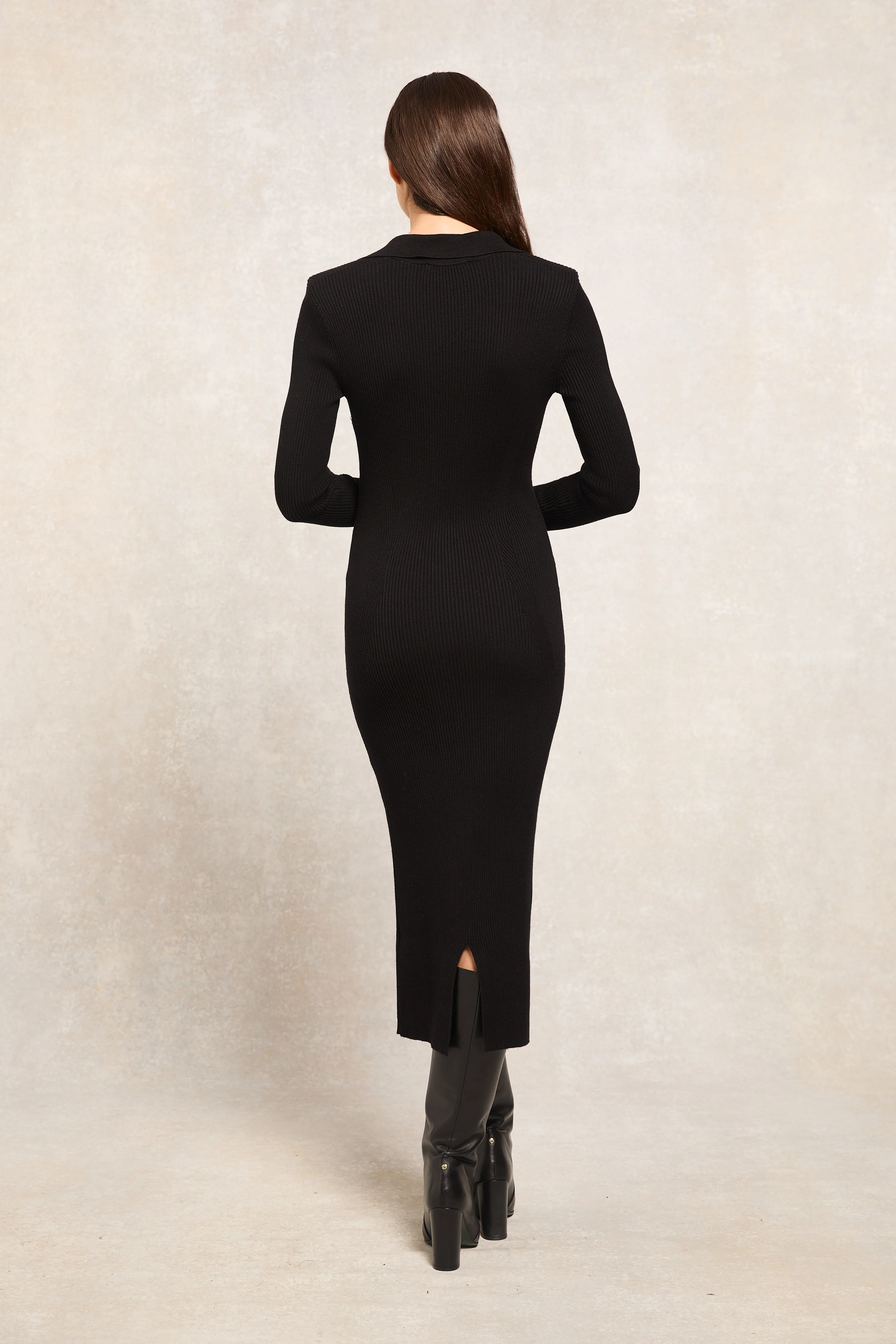 Knitted Shirt Dress (Black) - Image 5