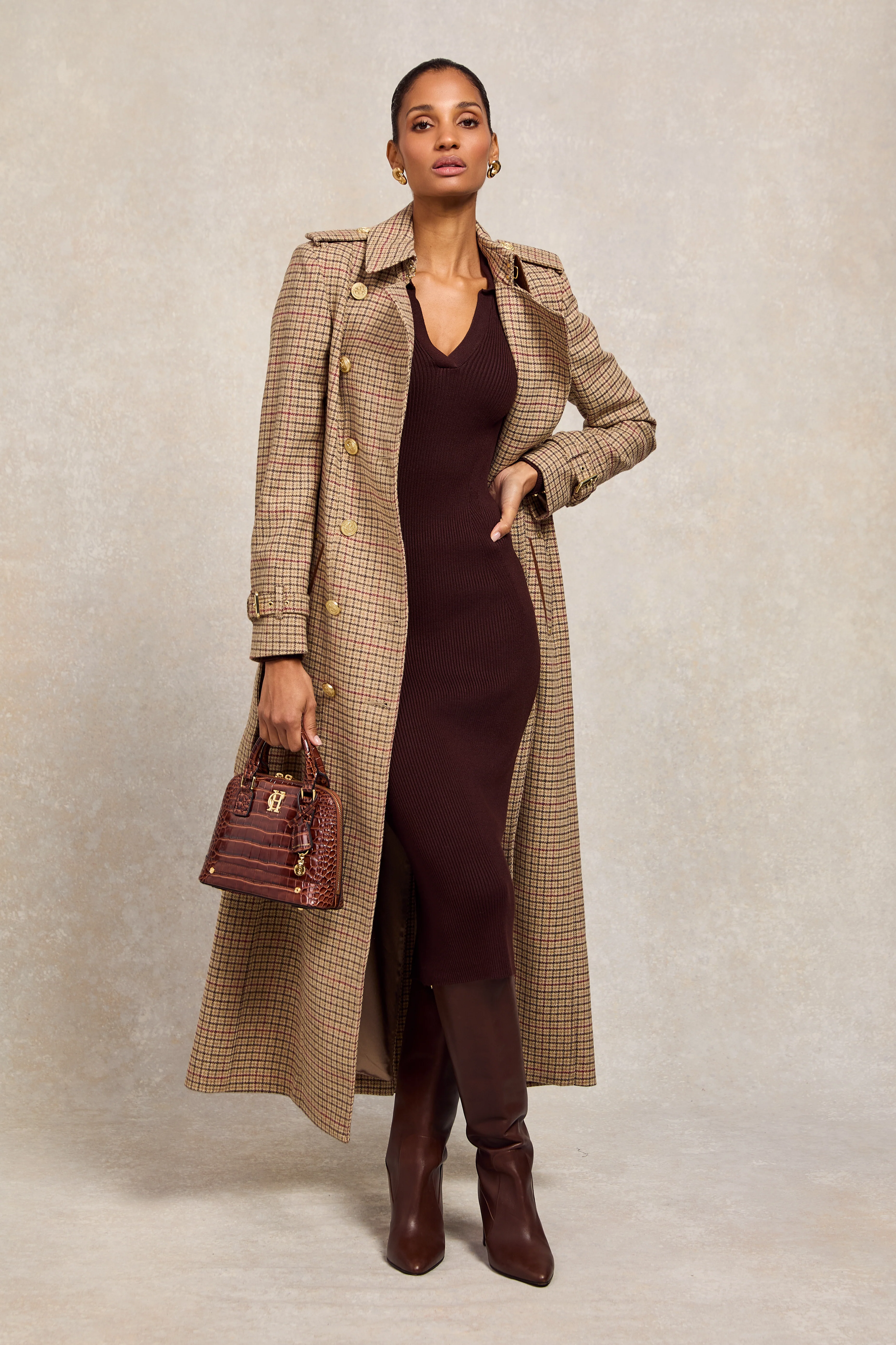 Knitted Shirt Dress (Chocolate) - Image 3