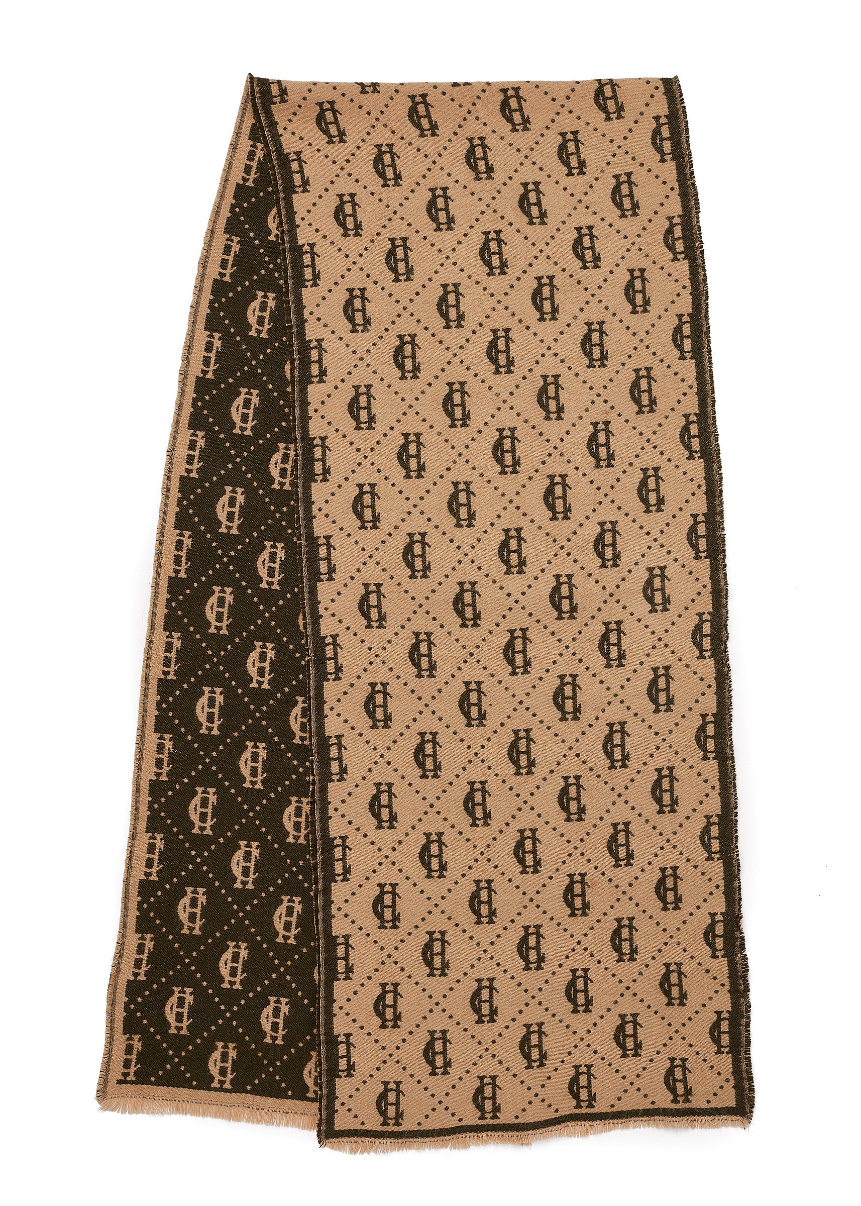 Lightweight Monogram Scarf (Light Camel Forest Green) - Image 3