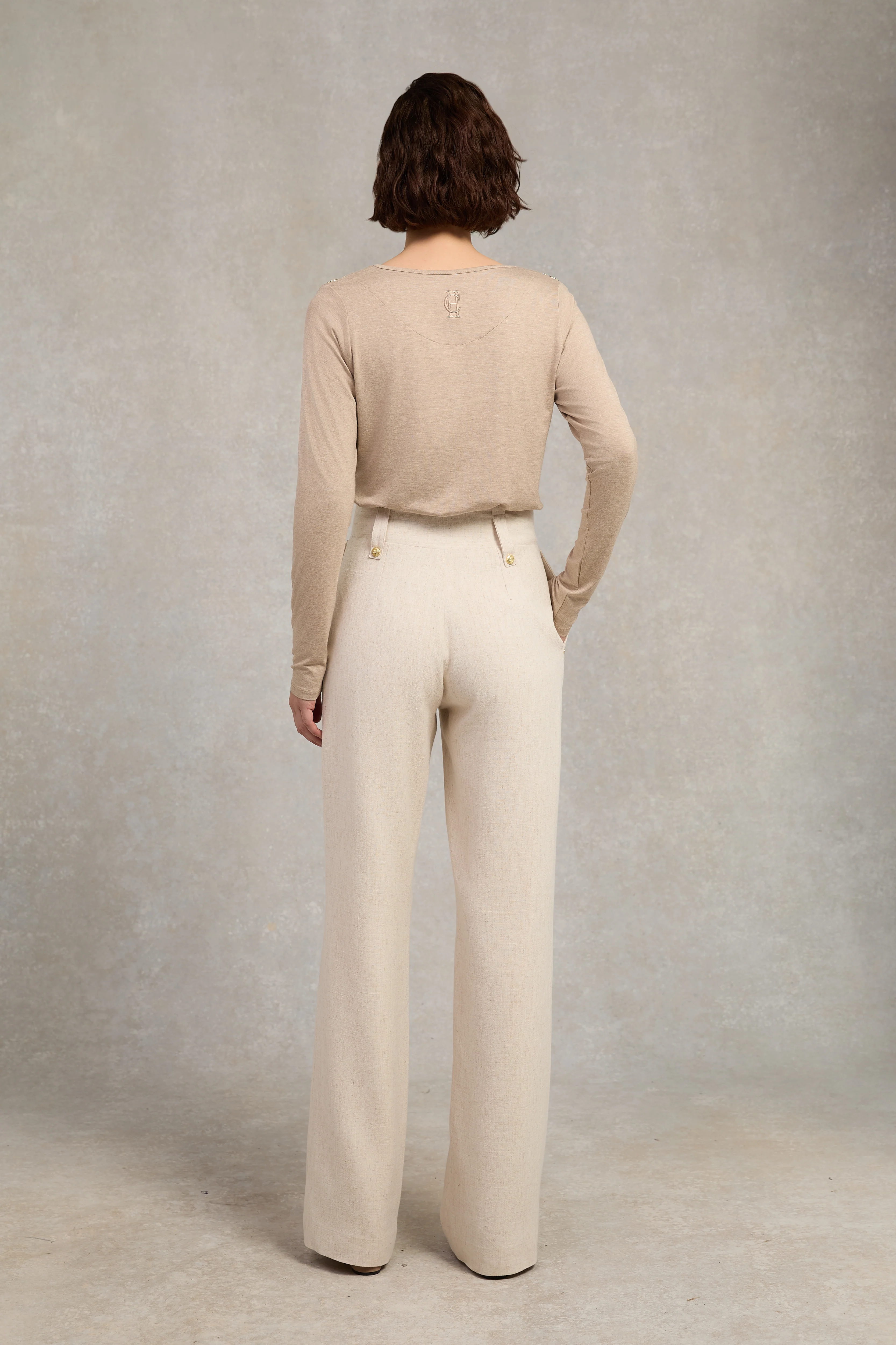 Long Sleeve V-Neck Tee (Oatmeal) - Image 5