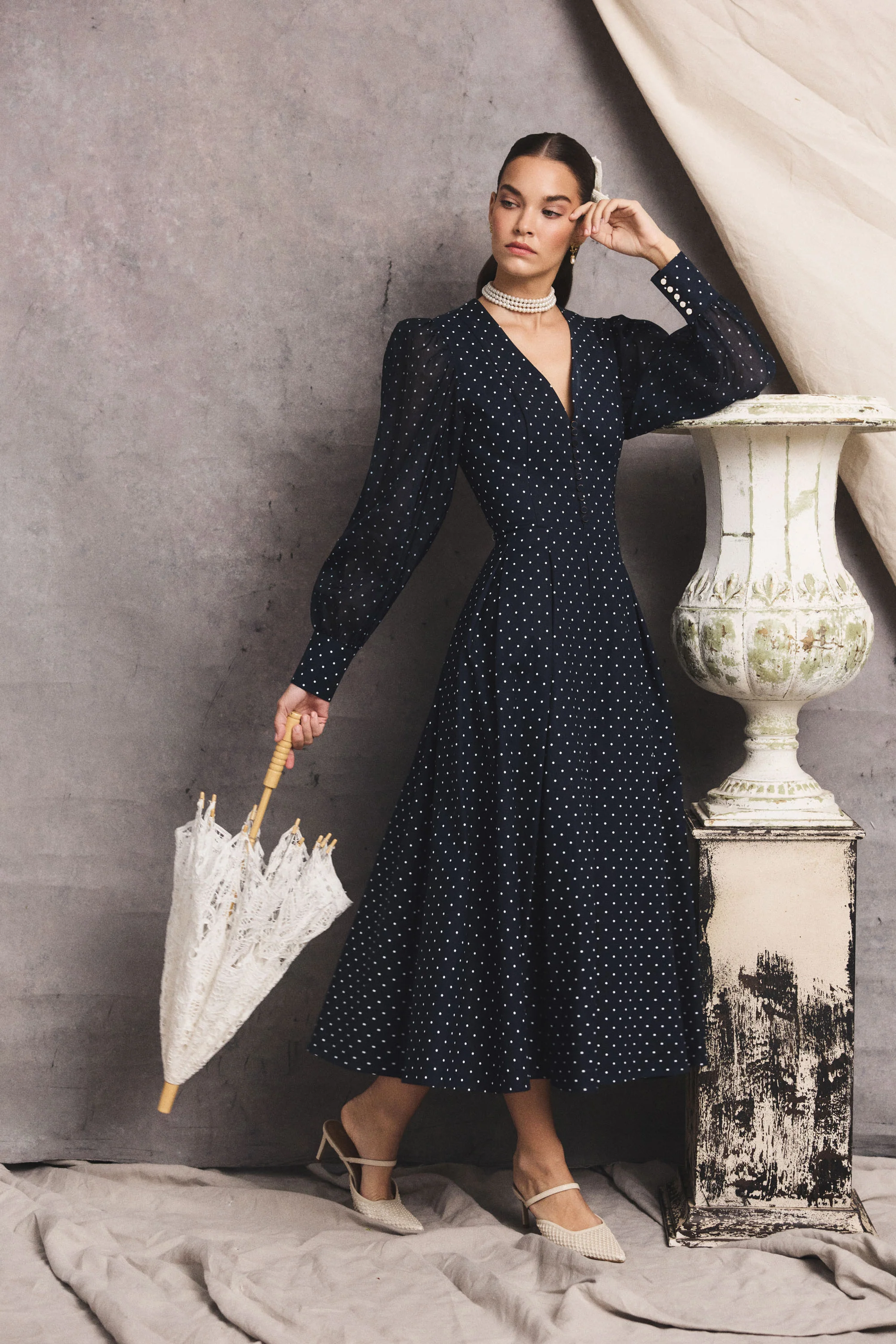 Lucie Dress (Deep Navy Polka Dot) - Image 3