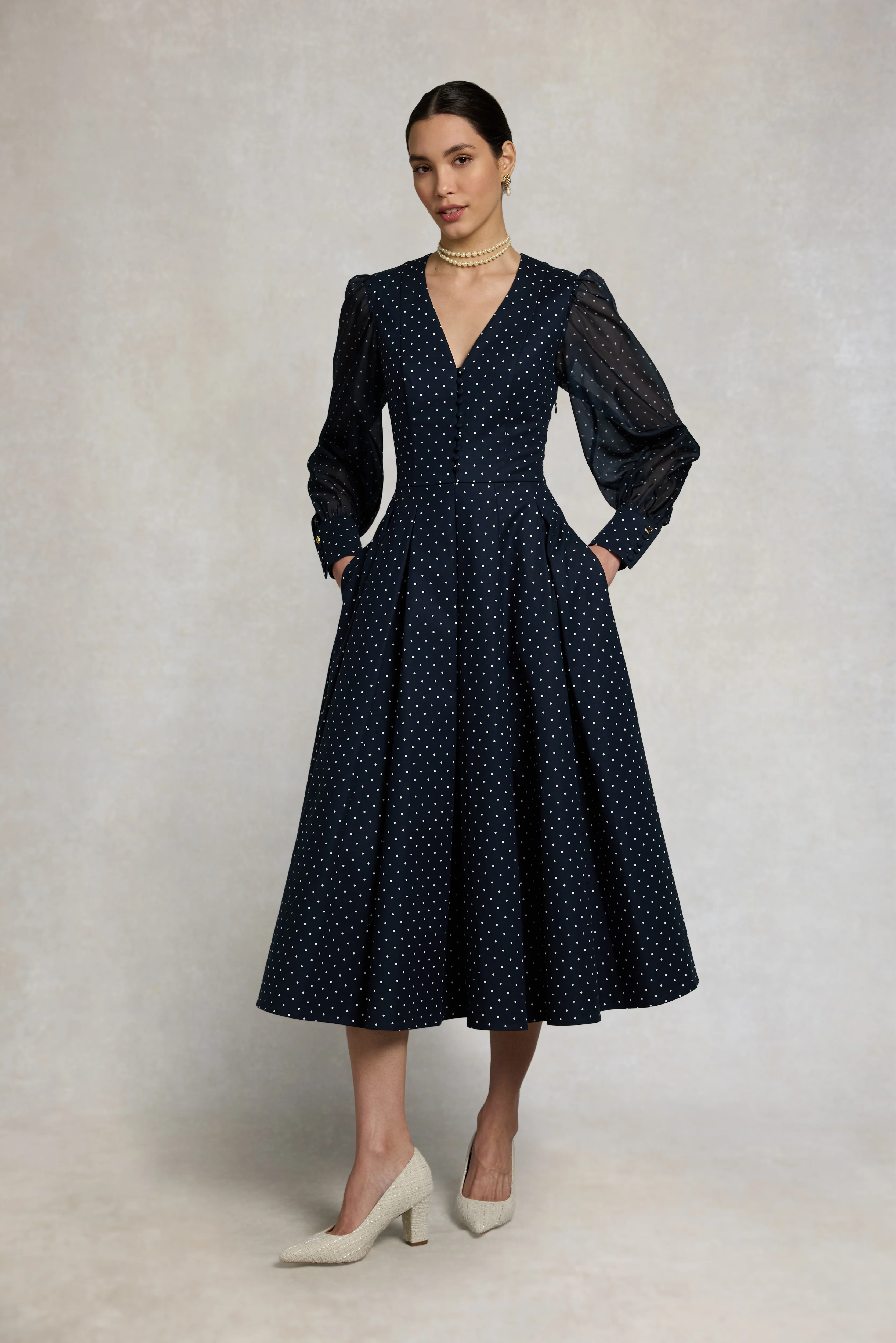 Lucie Dress (Deep Navy Polka Dot) - Image 4