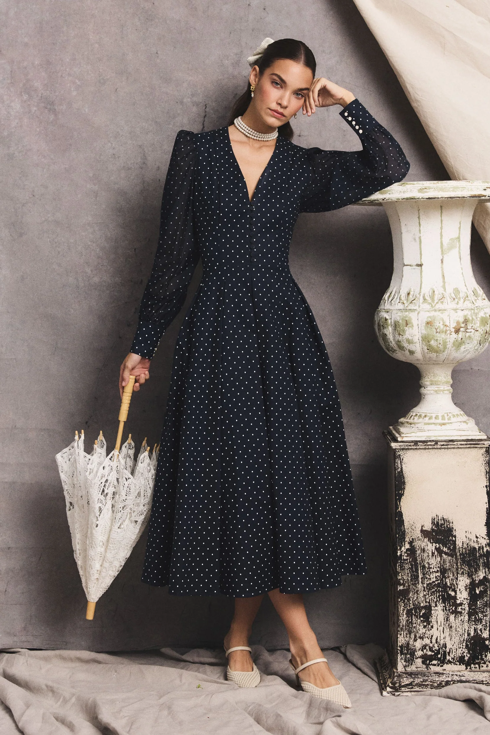 Lucie Dress (Deep Navy Polka Dot) - Image 9