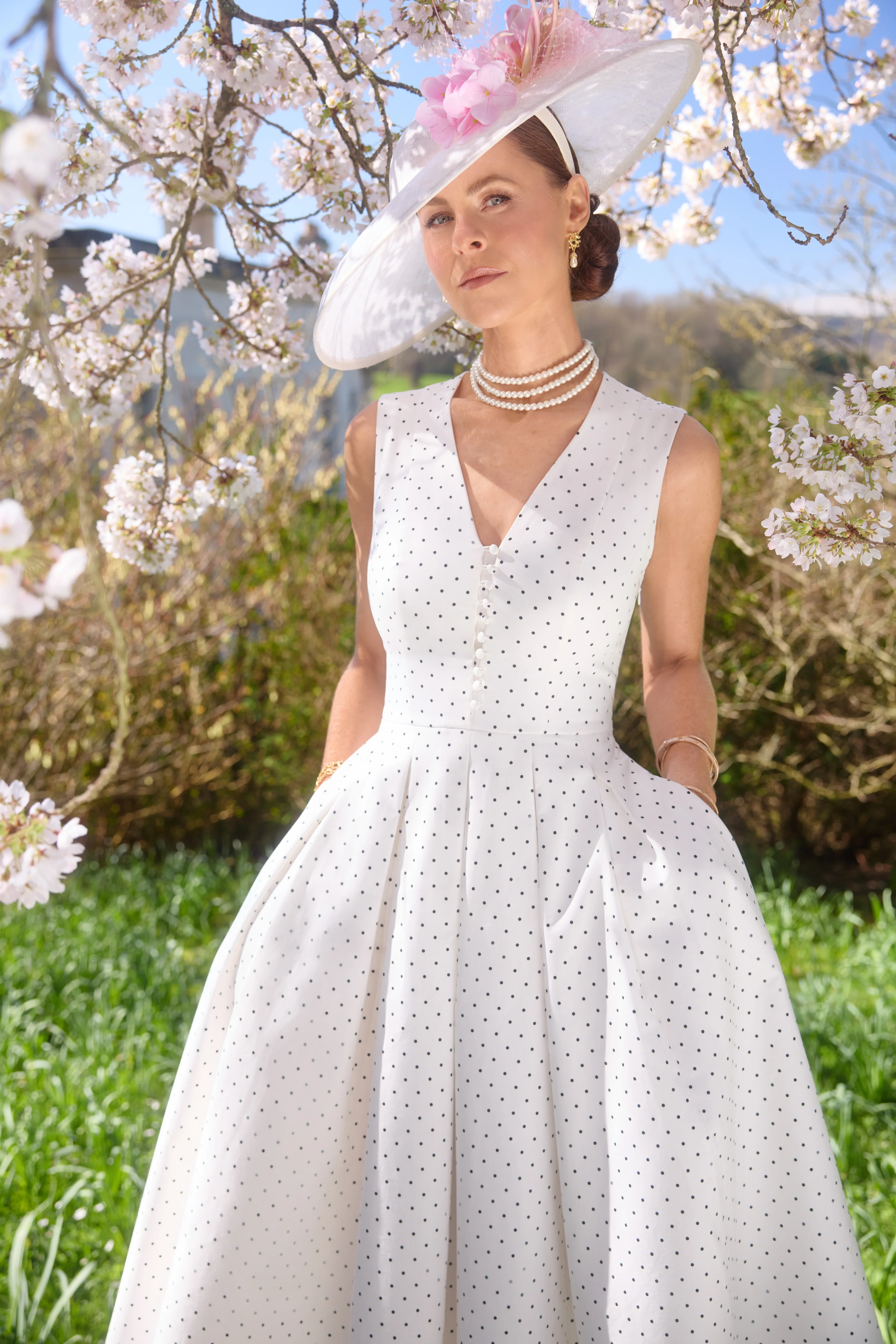 Lucie Sleeveless Dress (White Polka Dot) - Image 2