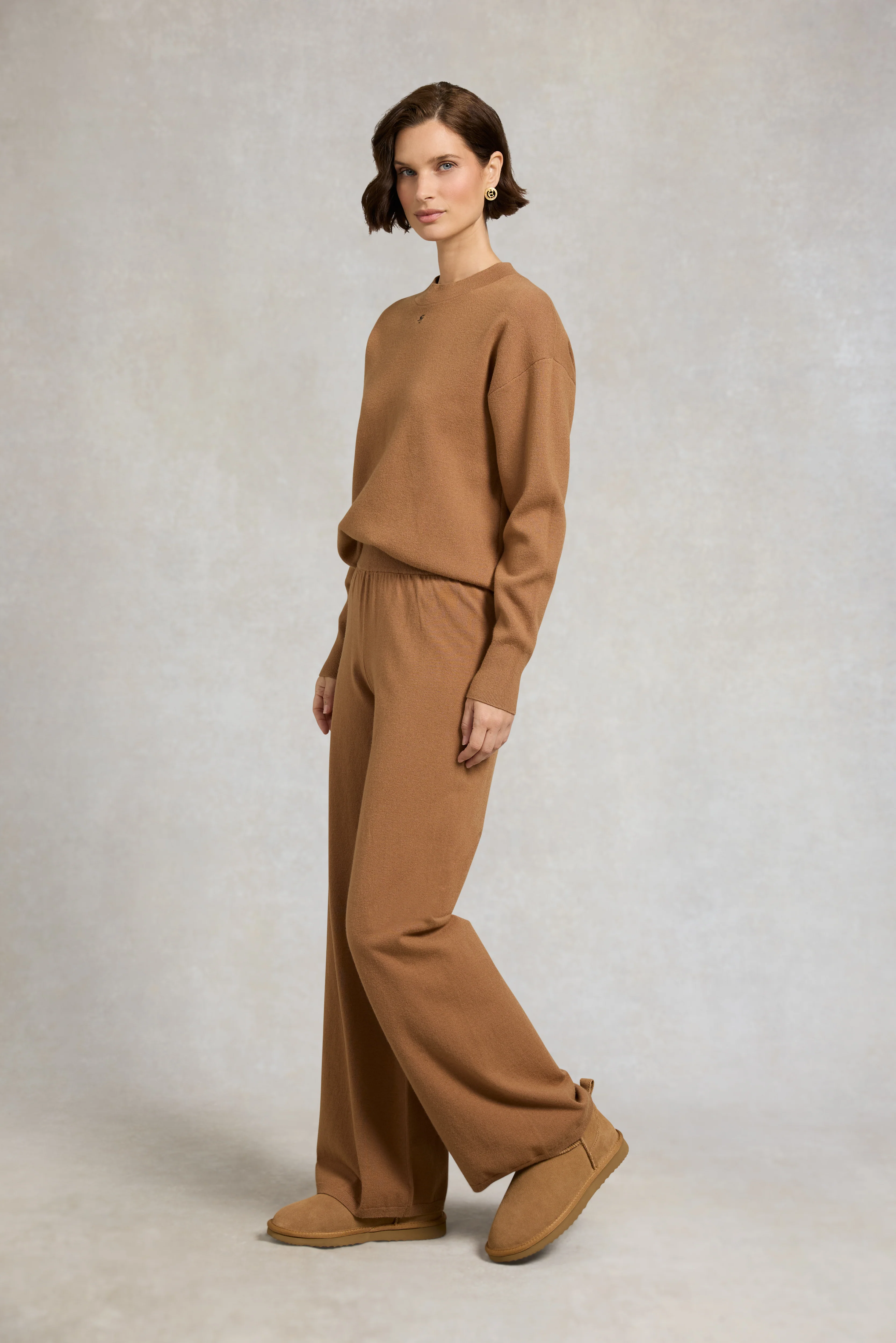 Maria Knitted Wide Leg Pant (Caramel) - Image 2
