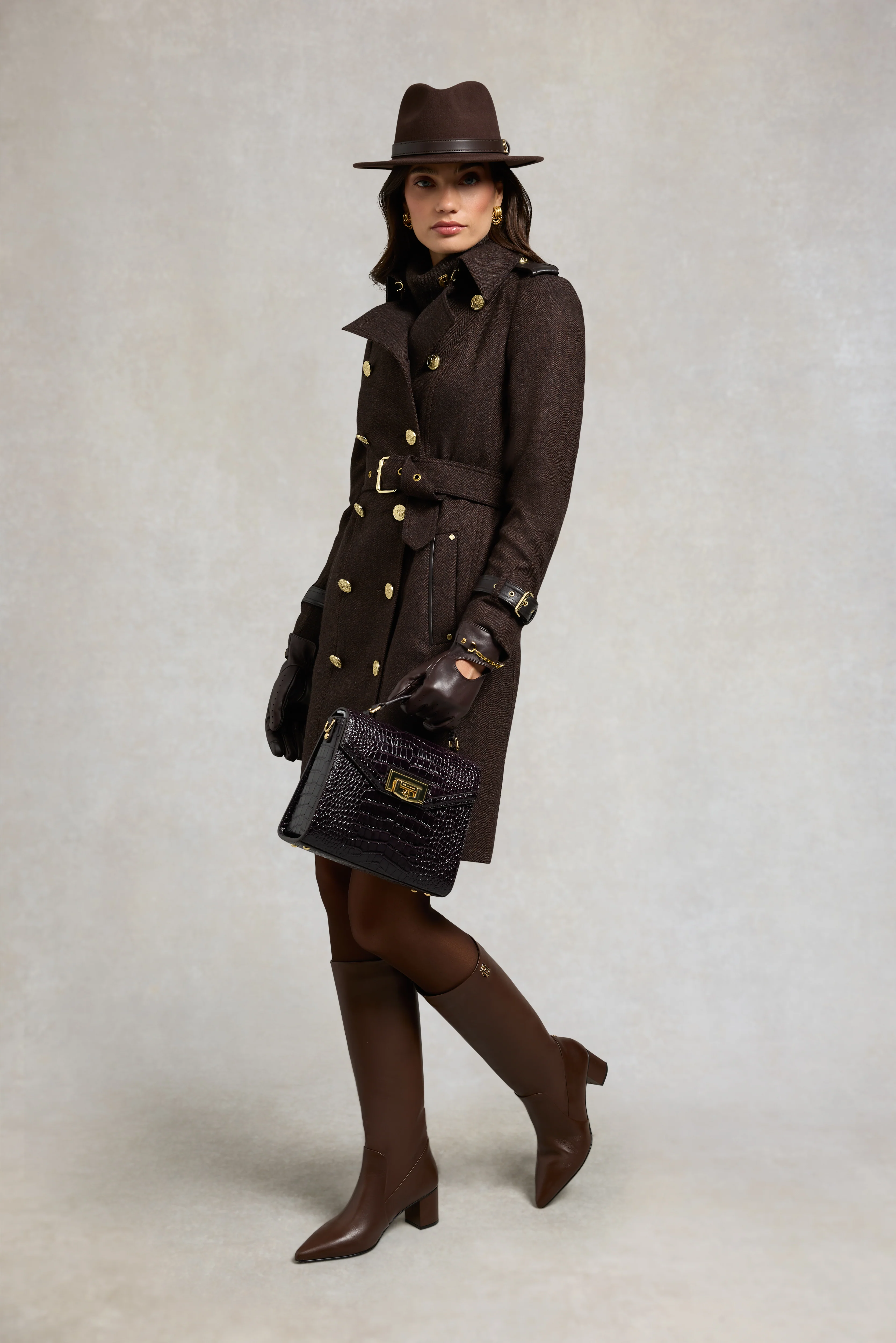 Marlborough Trench Coat (Chocolate Herringbone) - Image 3