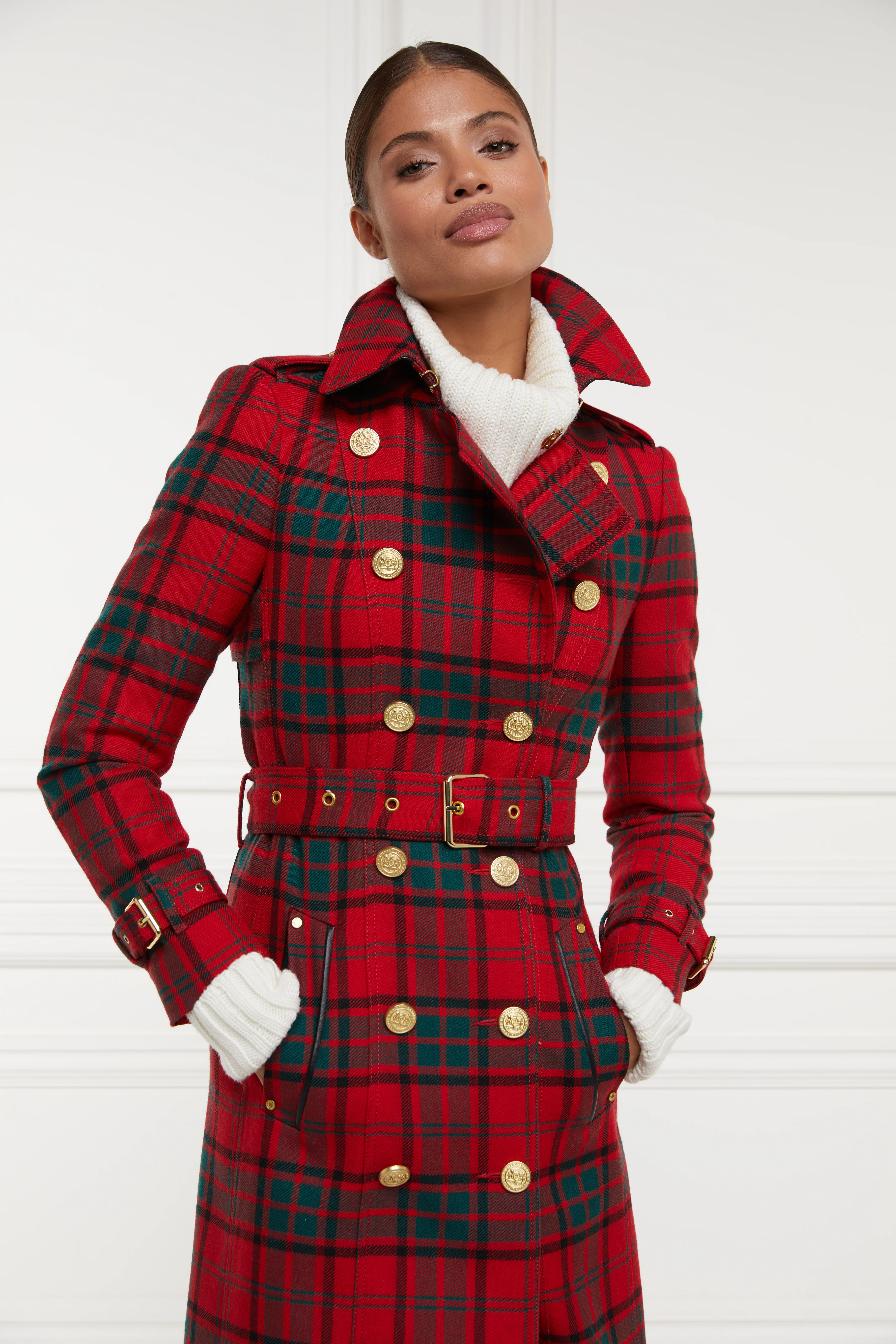 Full Length Marlborough Trench Coat (Red Tartan) - Image 3