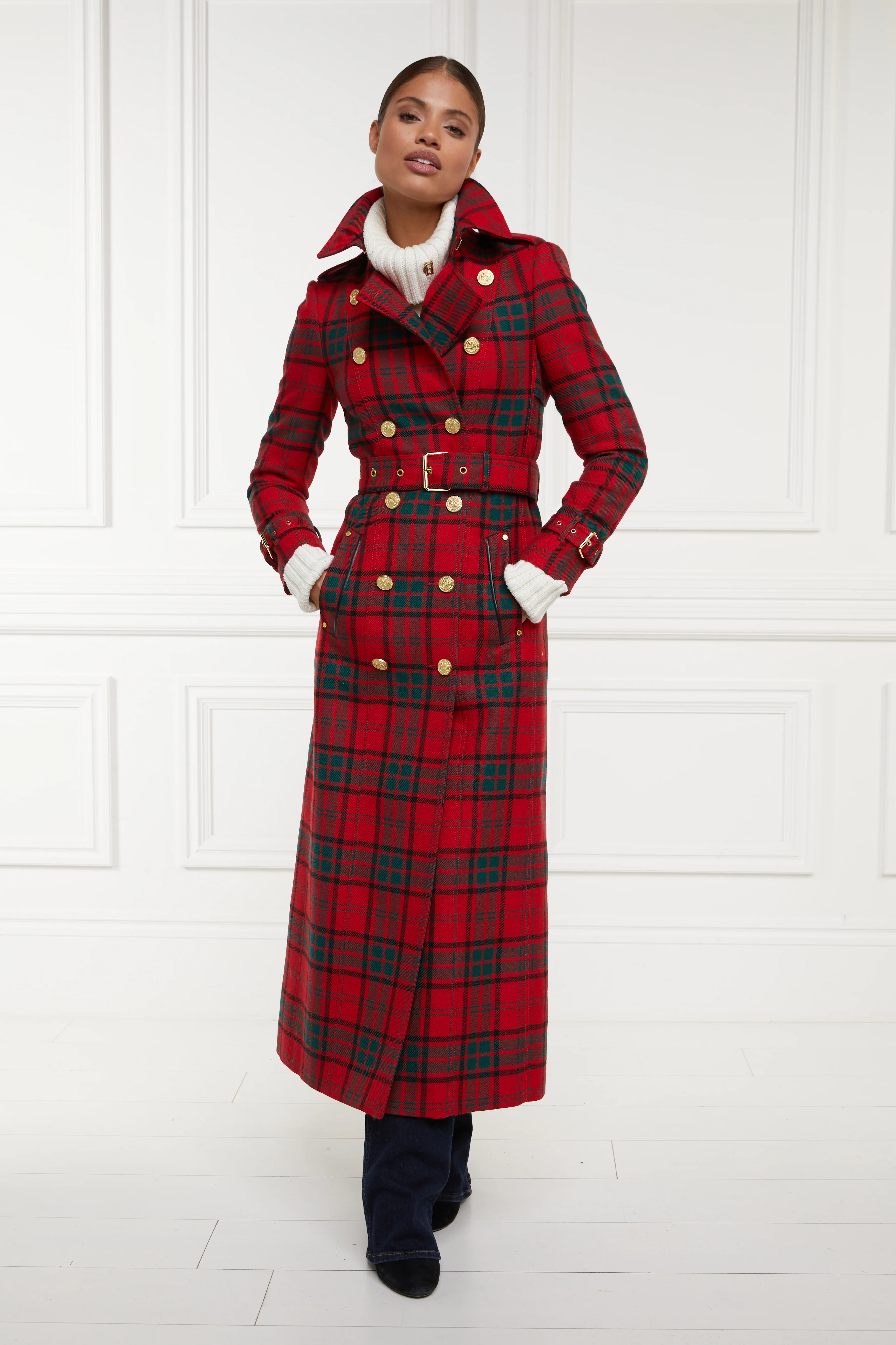 Full Length Marlborough Trench Coat (Red Tartan) - Image 7