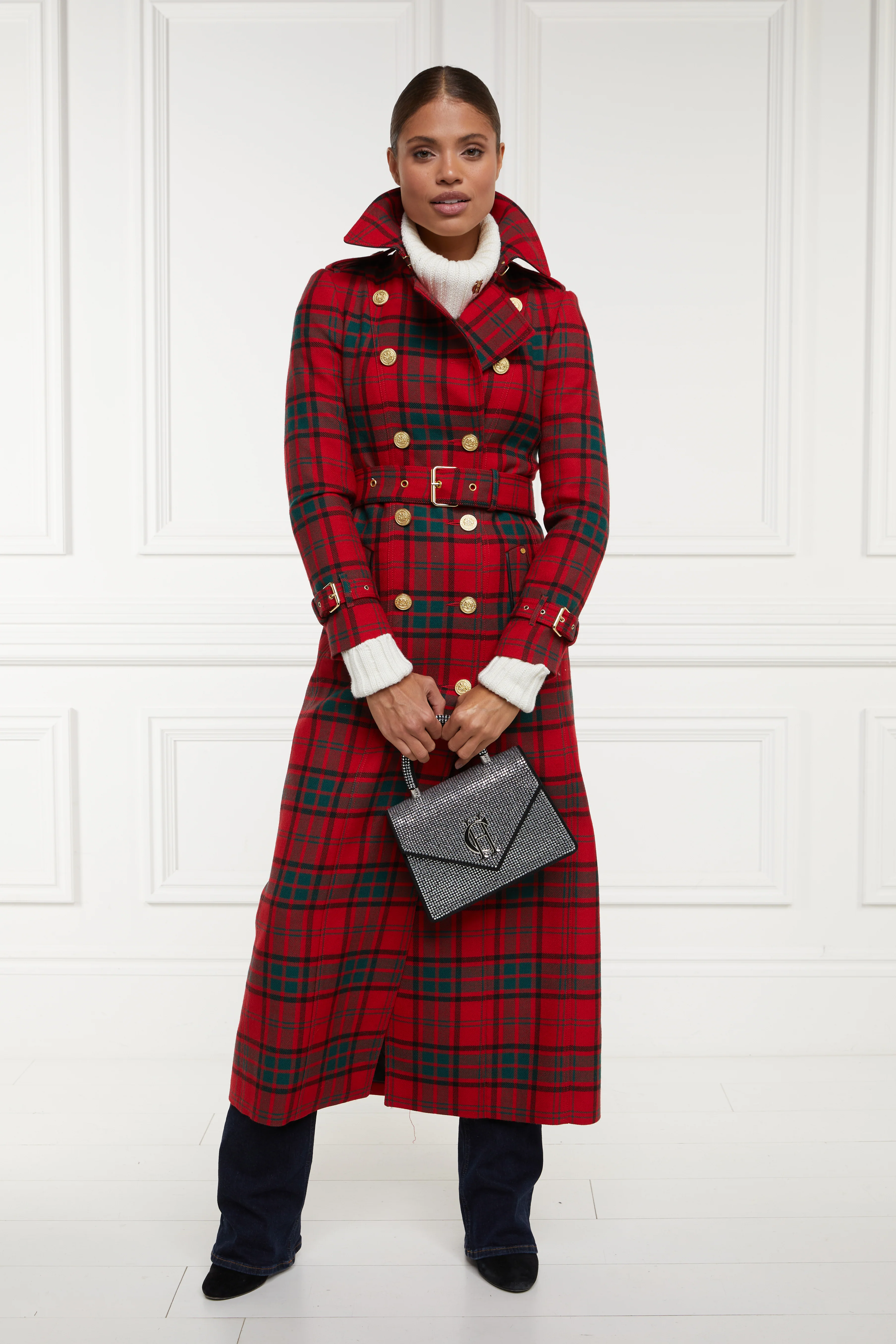 Full Length Marlborough Trench Coat (Red Tartan) - Image 9