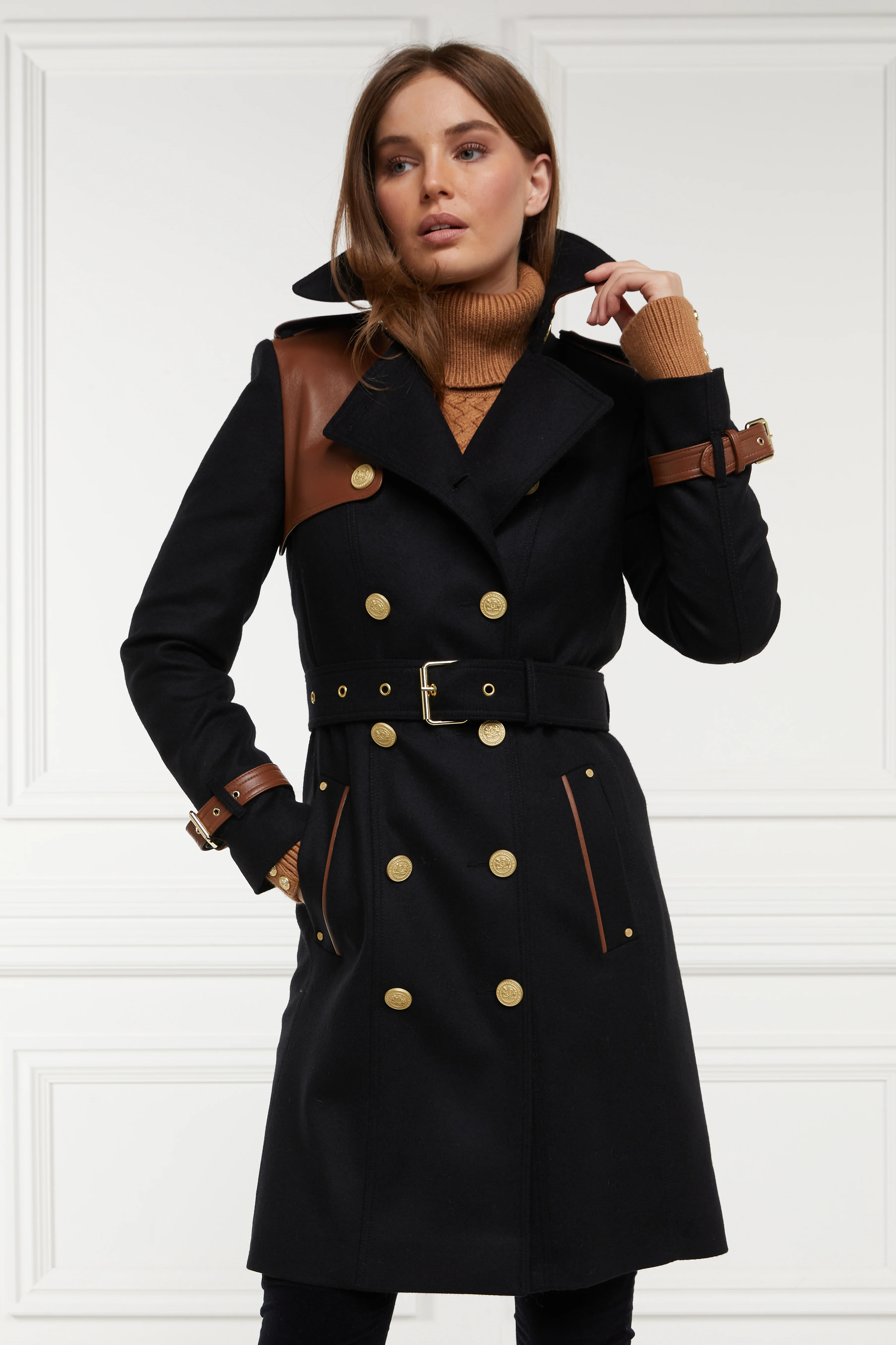 Marlborough Trench Coat (Soft Black Tan) - Image 11