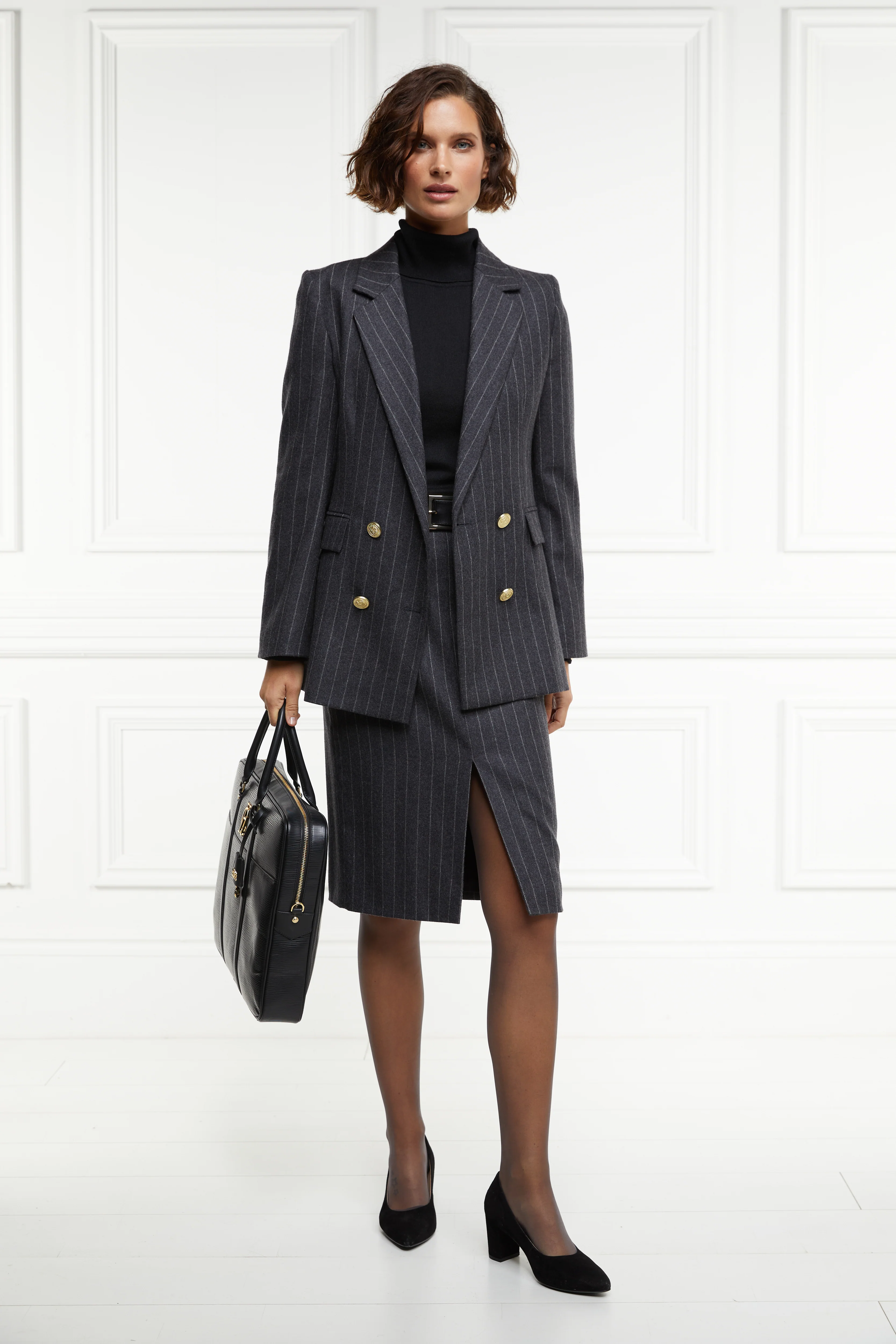 Mayfair Pencil Skirt (Charcoal Pinstripe) - Image 7