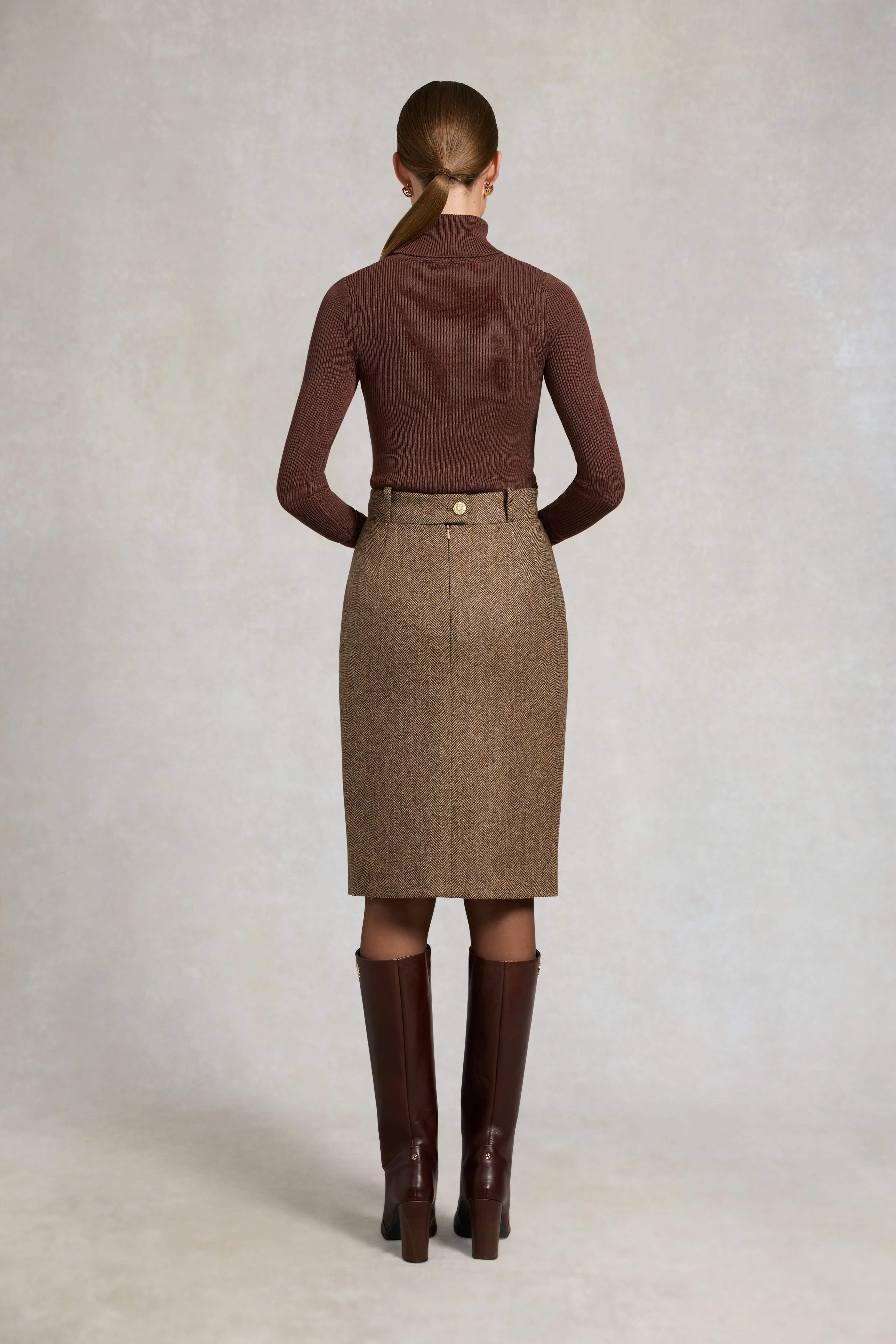 Mayfair Pencil Skirt (Large Scale Brown Herringbone) - Image 5