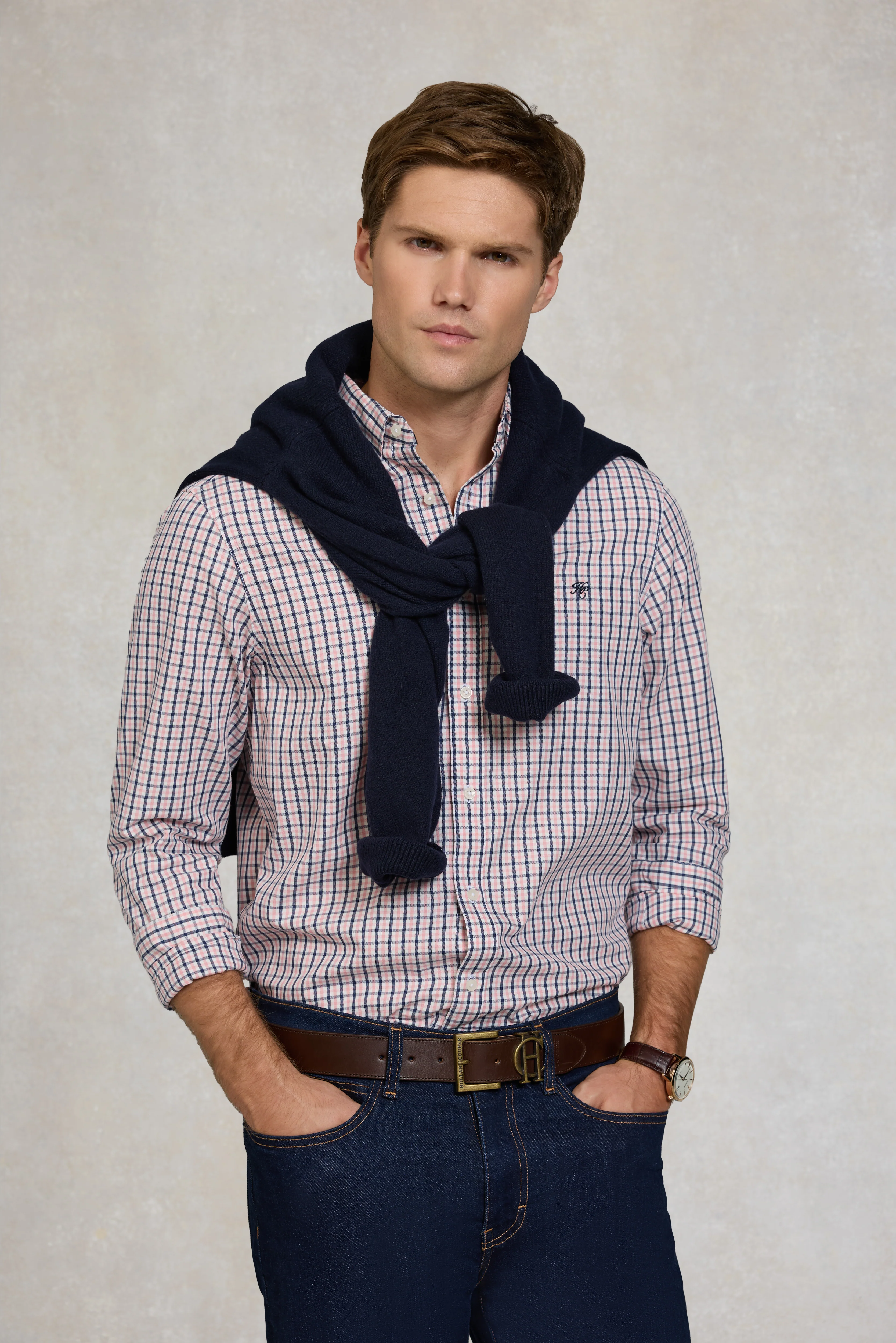Men's Classic Woven Button Down Shirt (Cotswold Pink Check) - Image 3