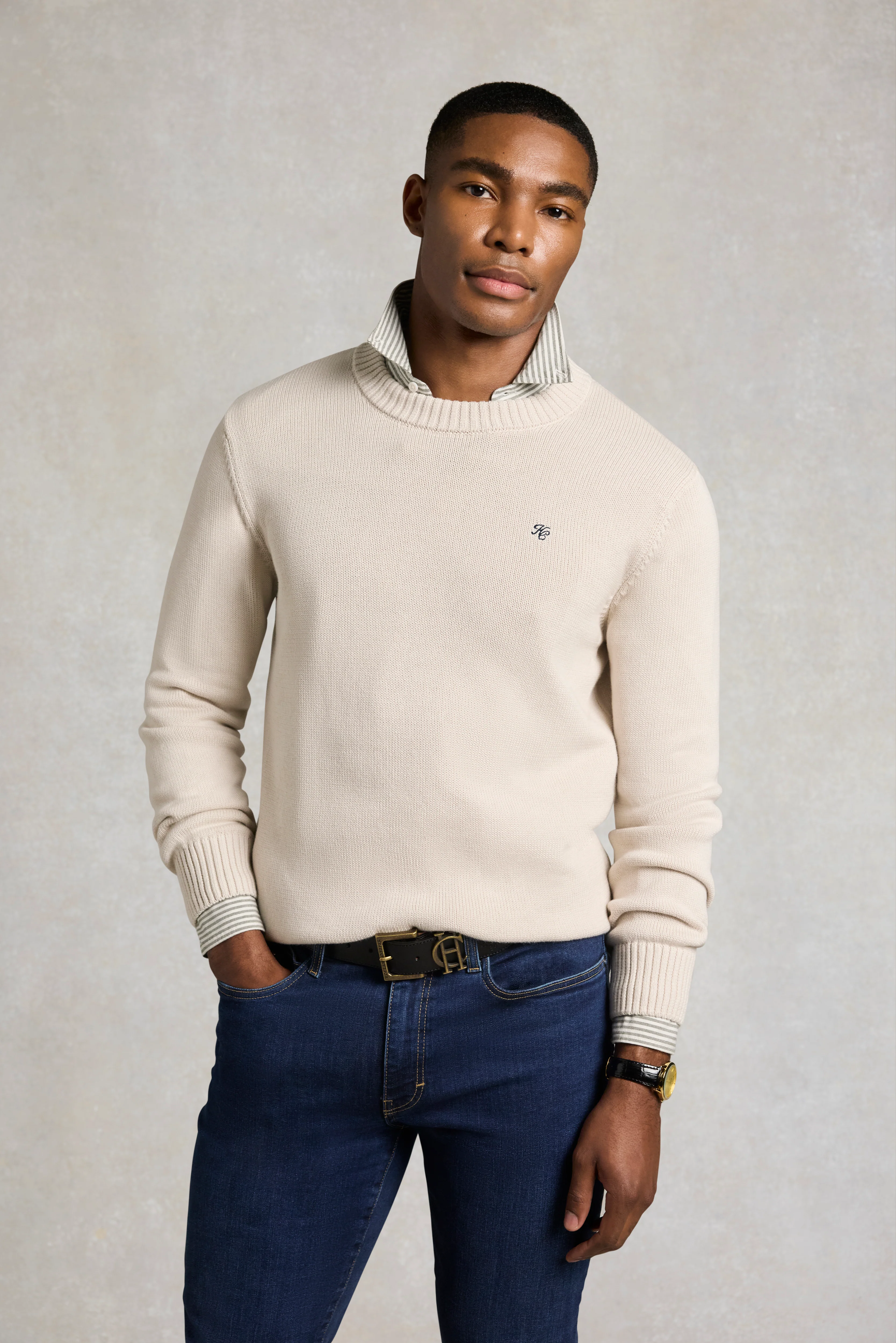 Men's Heritage Crew Neck Knit (Stone)