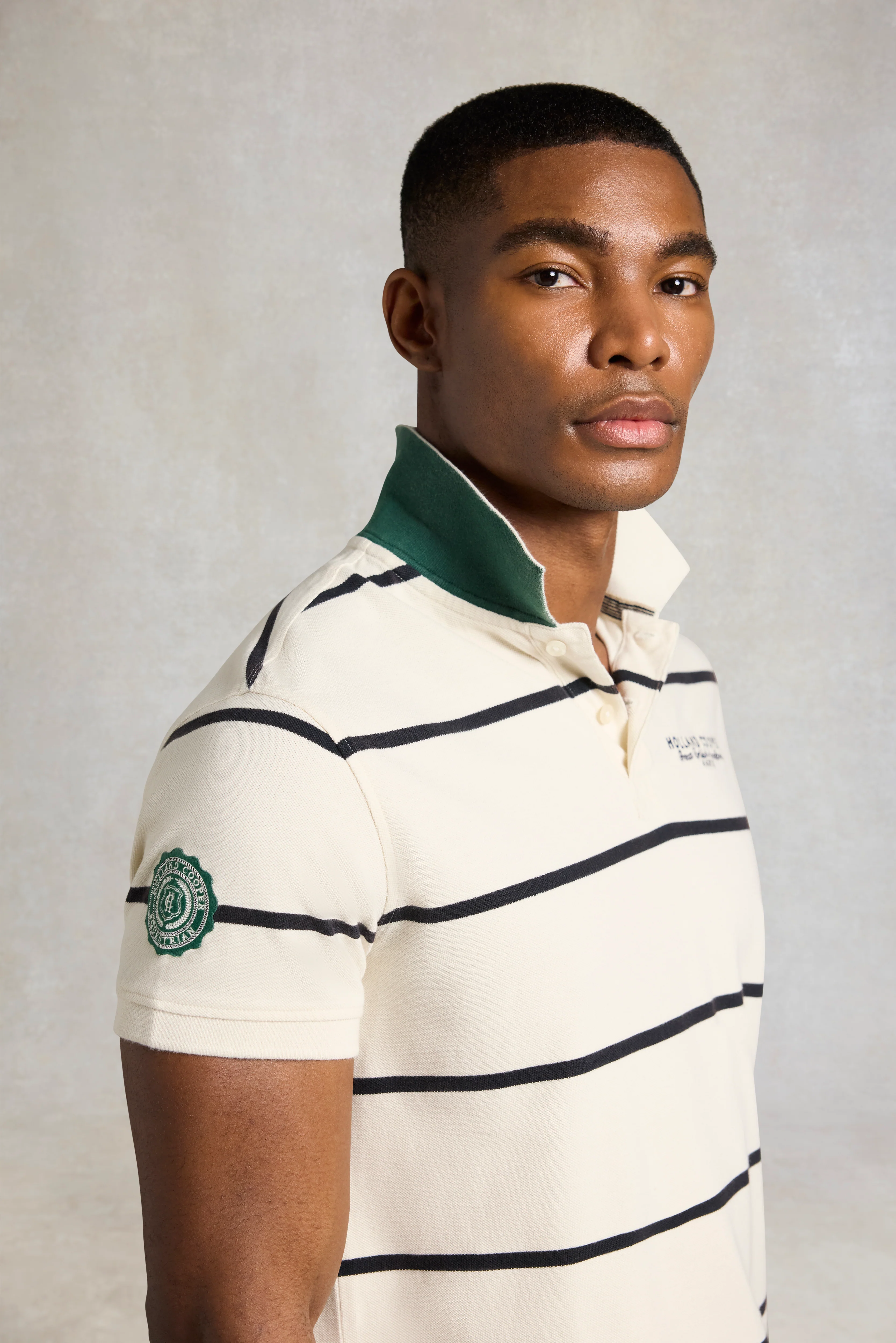 Men's Heritage Short Sleeve Polo Shirt (Off White Ink Navy Stripe) - Image 4