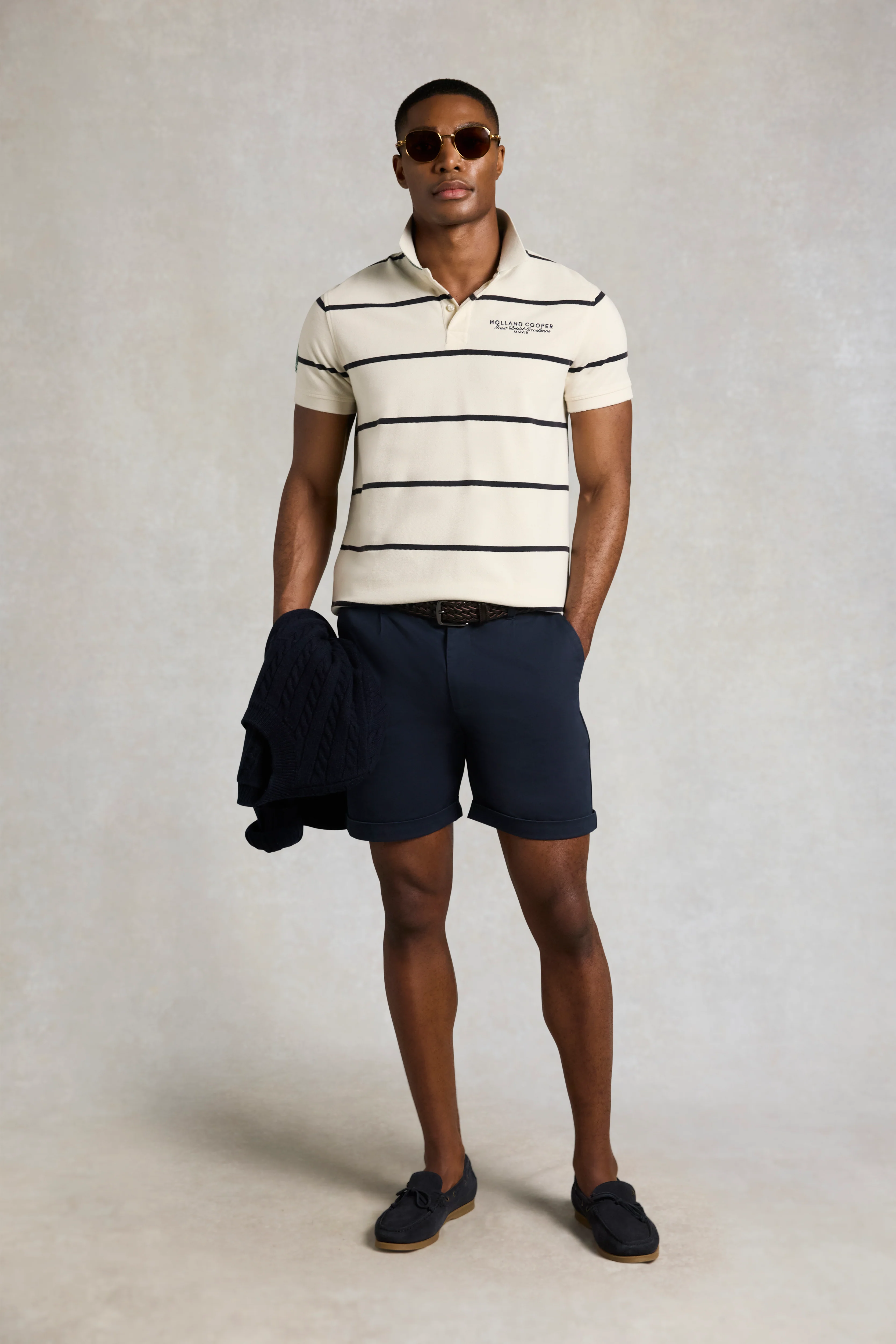 Men's Heritage Short Sleeve Polo Shirt (Off White Ink Navy Stripe) - Image 5
