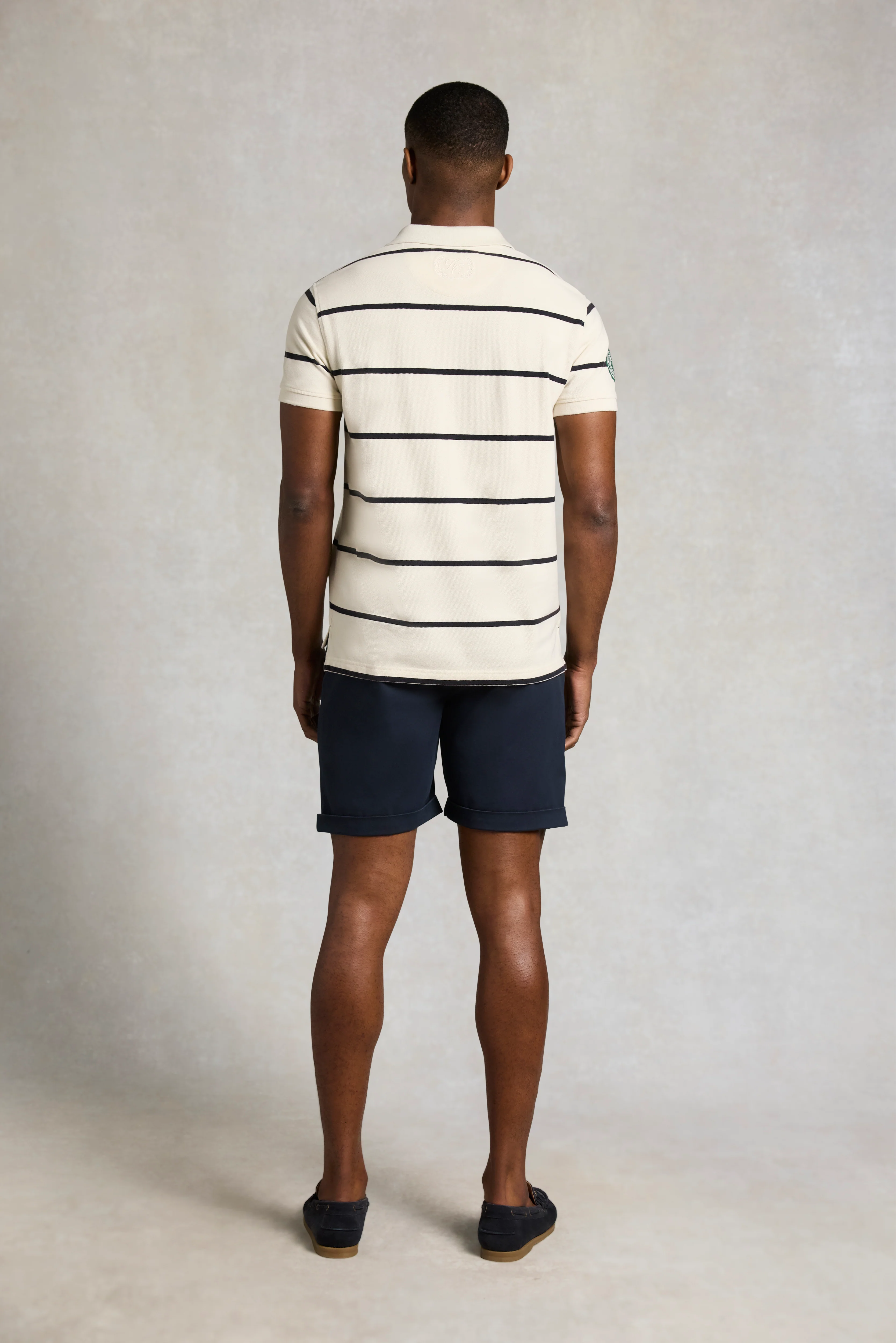 Men's Heritage Short Sleeve Polo Shirt (Off White Ink Navy Stripe) - Image 6