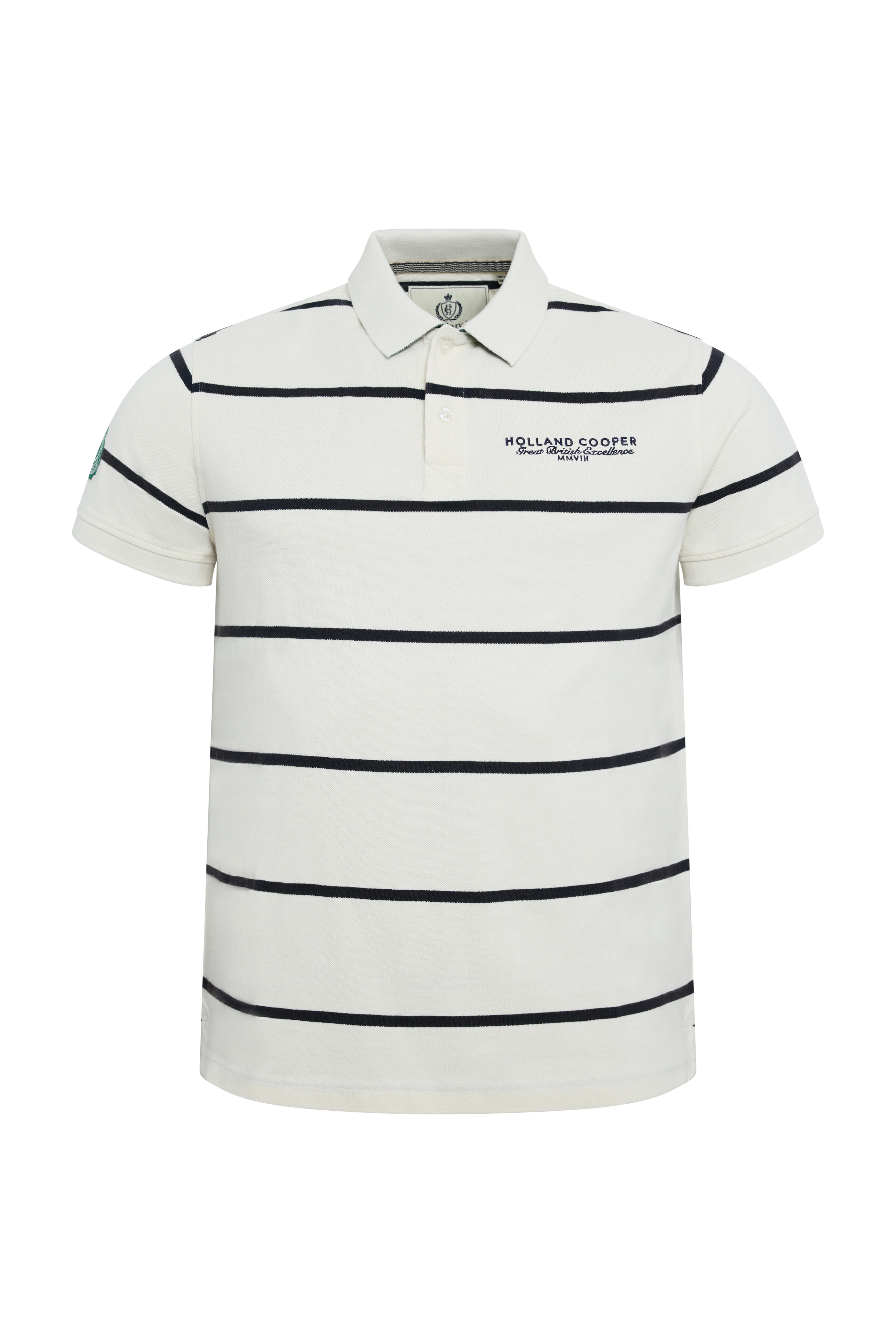 Men's Heritage Short Sleeve Polo Shirt (Off White Ink Navy Stripe) - Image 7