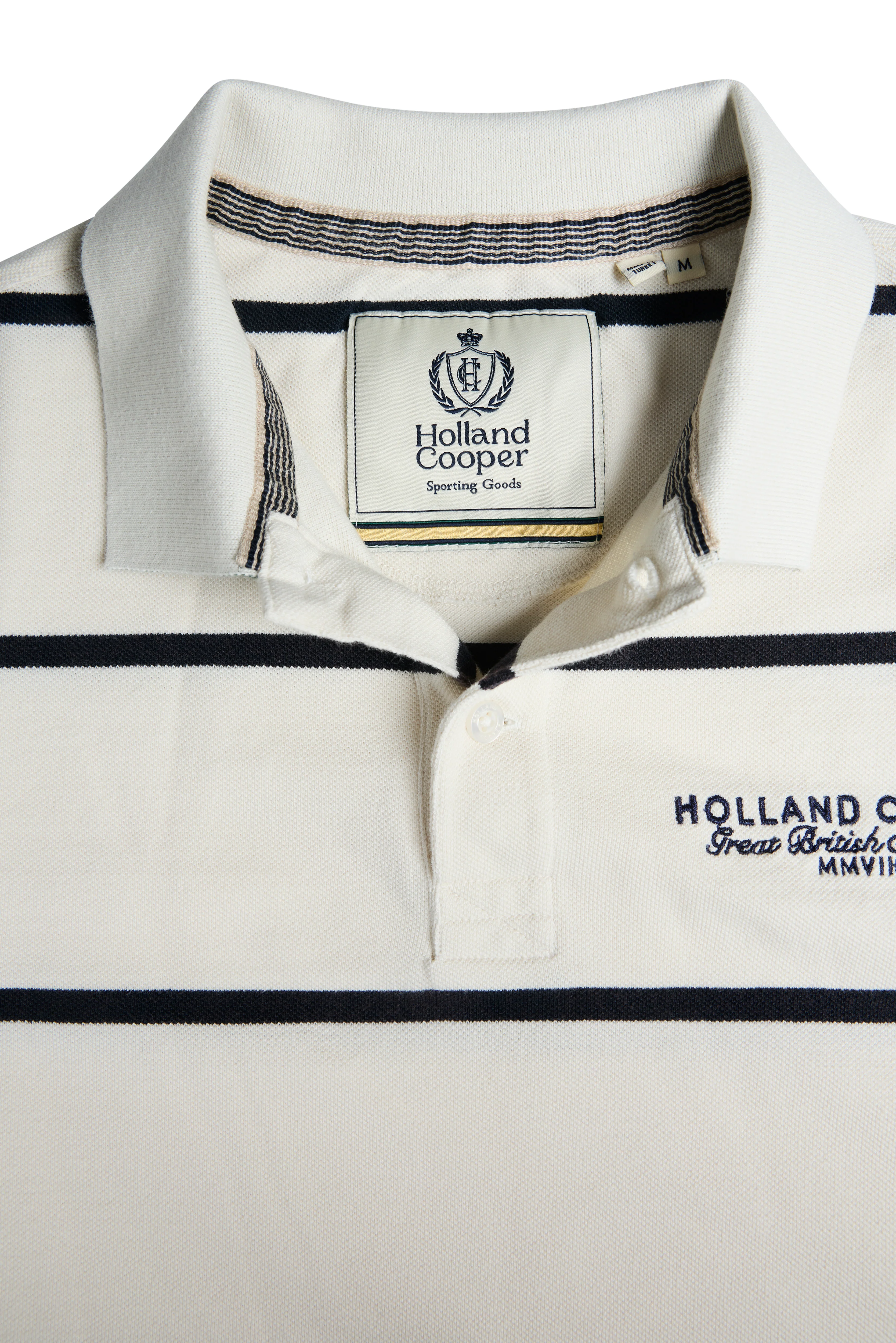 Men's Heritage Short Sleeve Polo Shirt (Off White Ink Navy Stripe) - Image 8