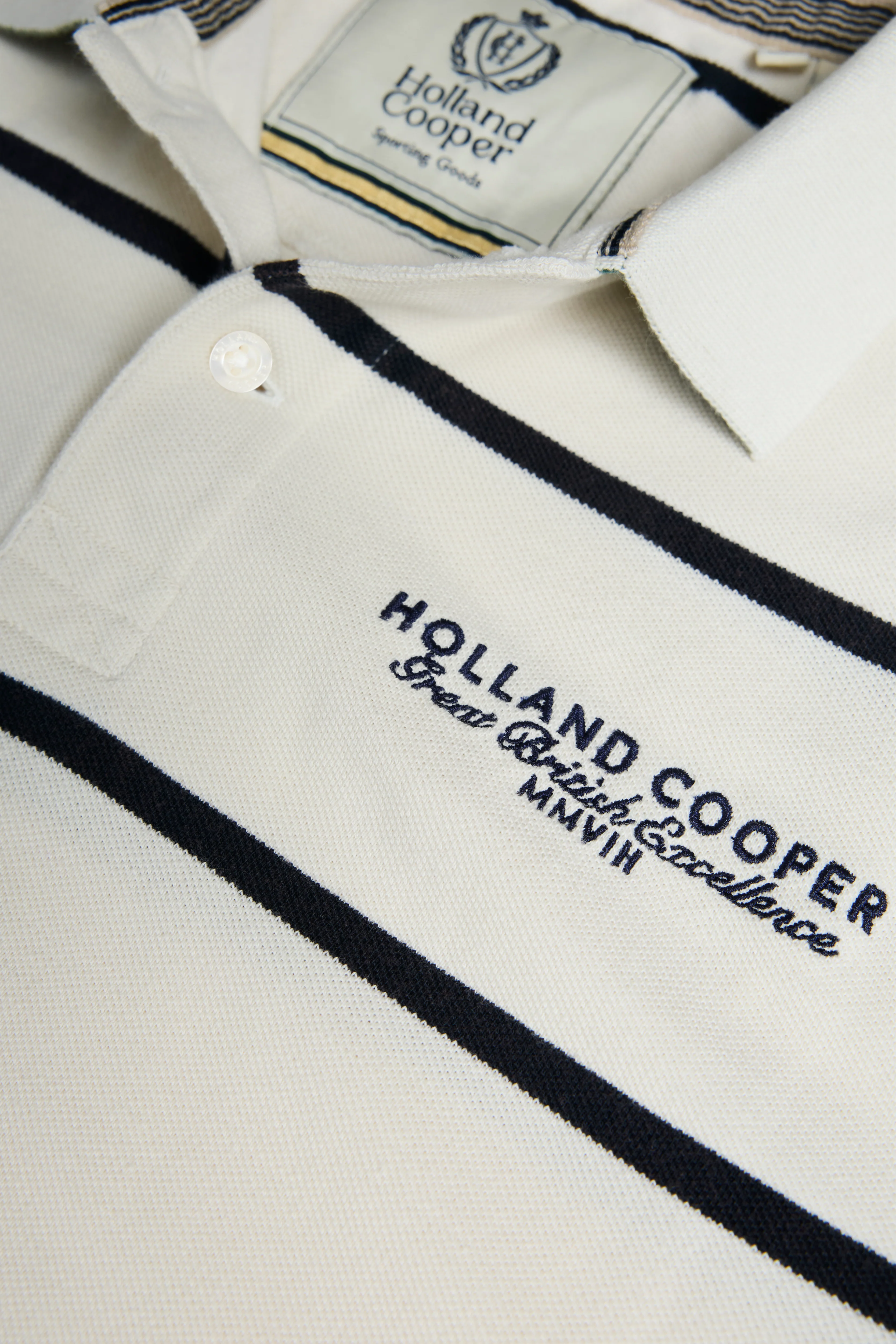 Men's Heritage Short Sleeve Polo Shirt (Off White Ink Navy Stripe) - Image 9